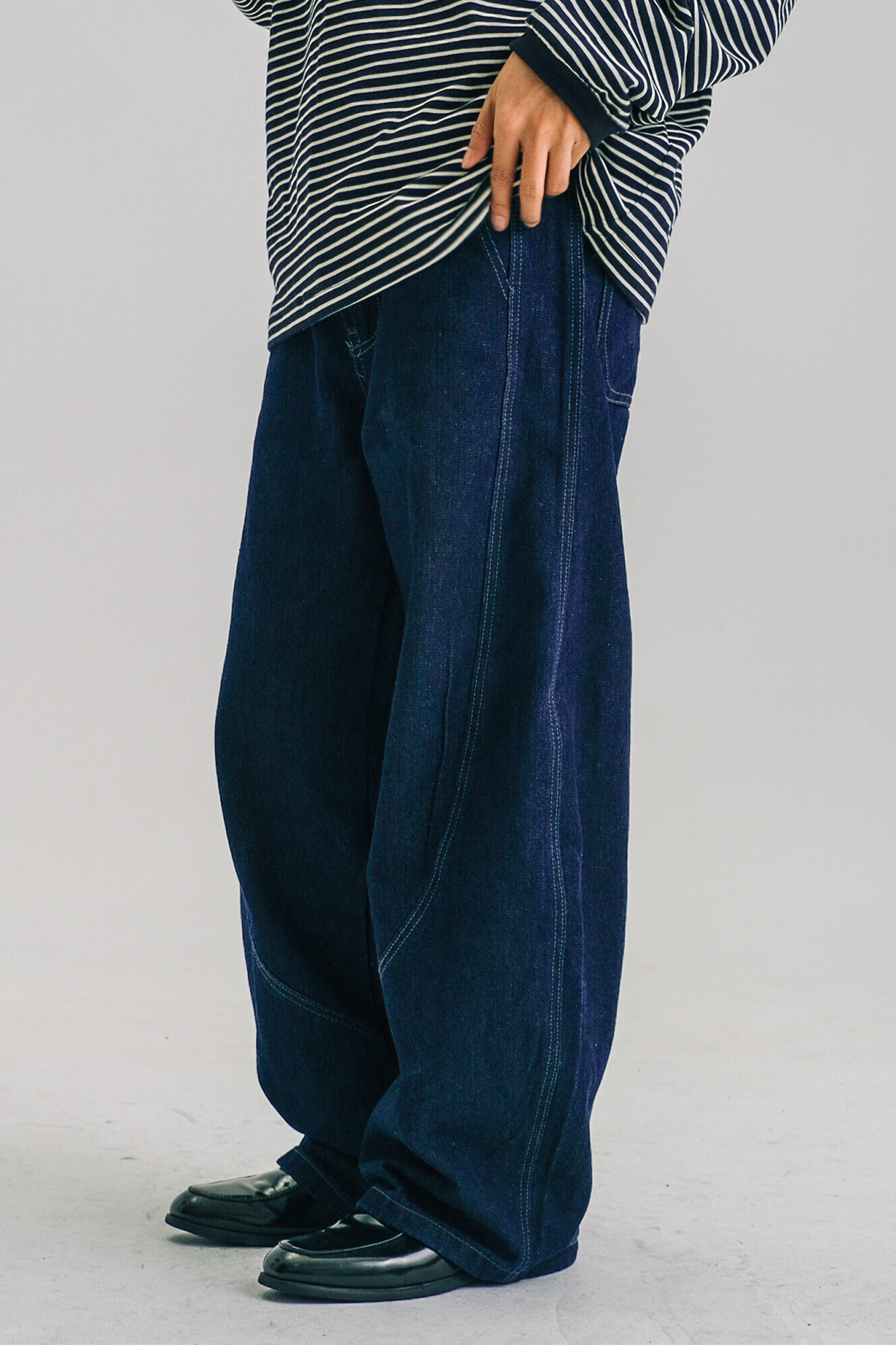 WIID Washed Stitched Curved Panel Jeans