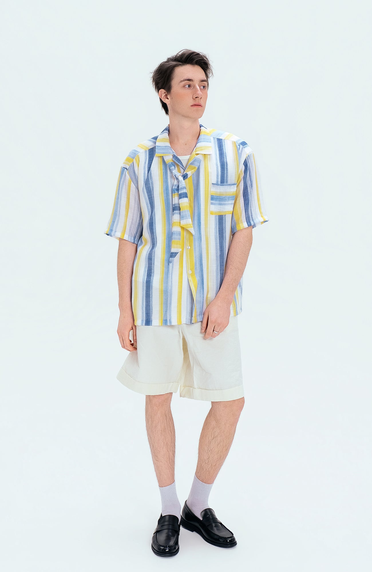WIID Color-Block Striped Cuban Half Shirt, premium urban and streetwear designers apparel on PROJECTISR.com, WIID