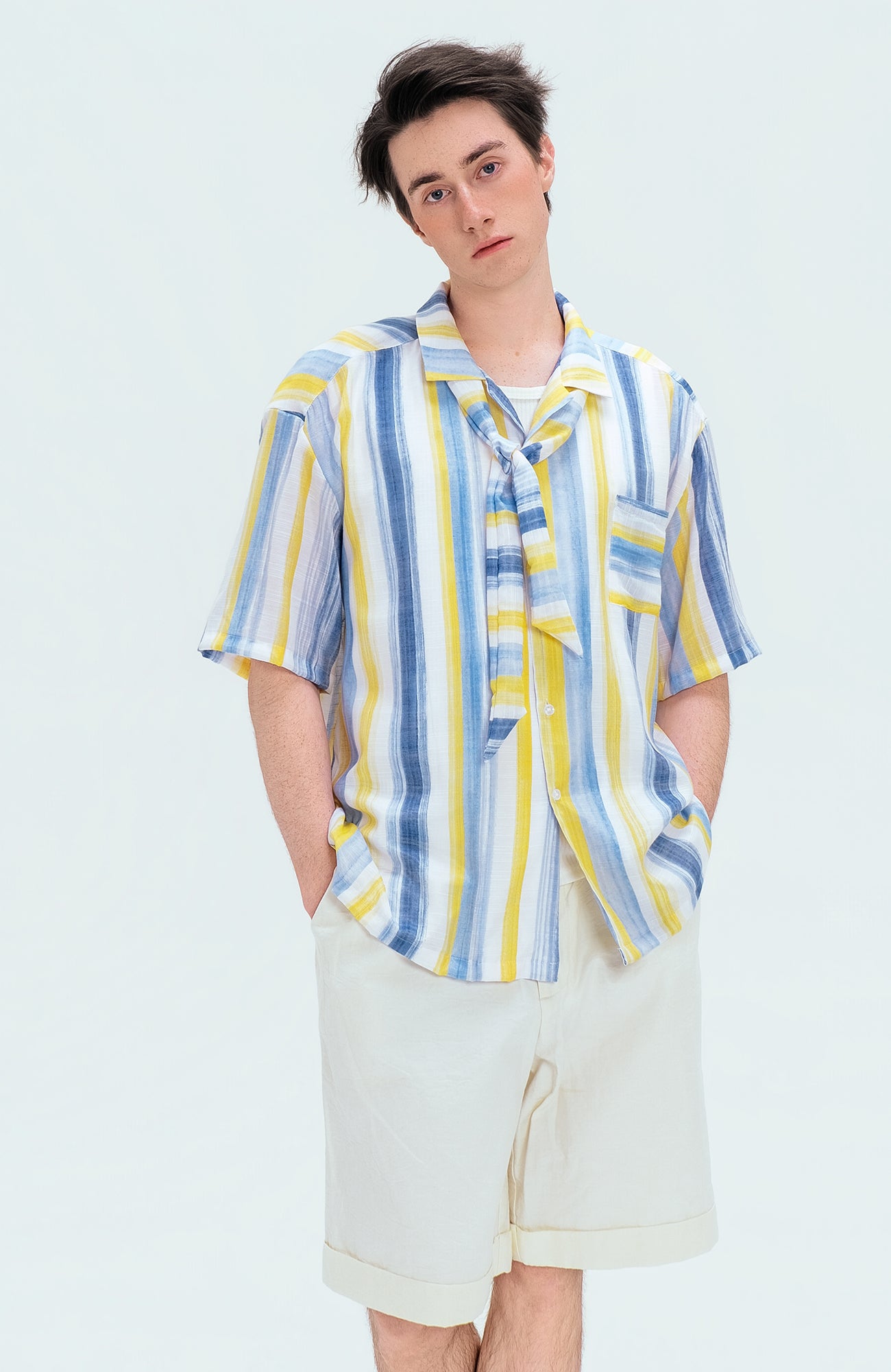 WIID Color-Block Striped Cuban Half Shirt, premium urban and streetwear designers apparel on PROJECTISR.com, WIID