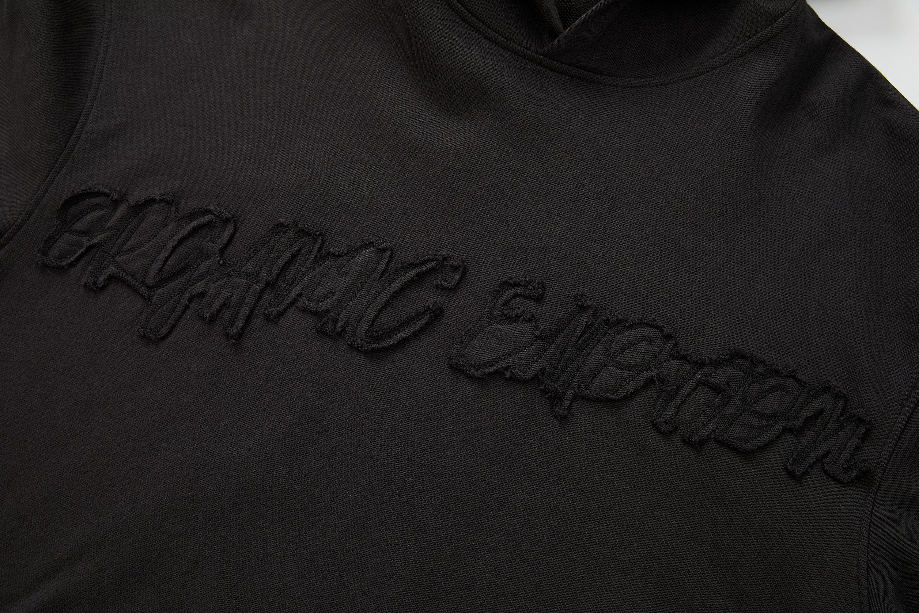 ORGANIC EMOTION Asymmetrical Hem LOGO Embroidered Hoodie, premium urban and streetwear designers apparel on PROJECTISR.com, ORGANIC EMOTION