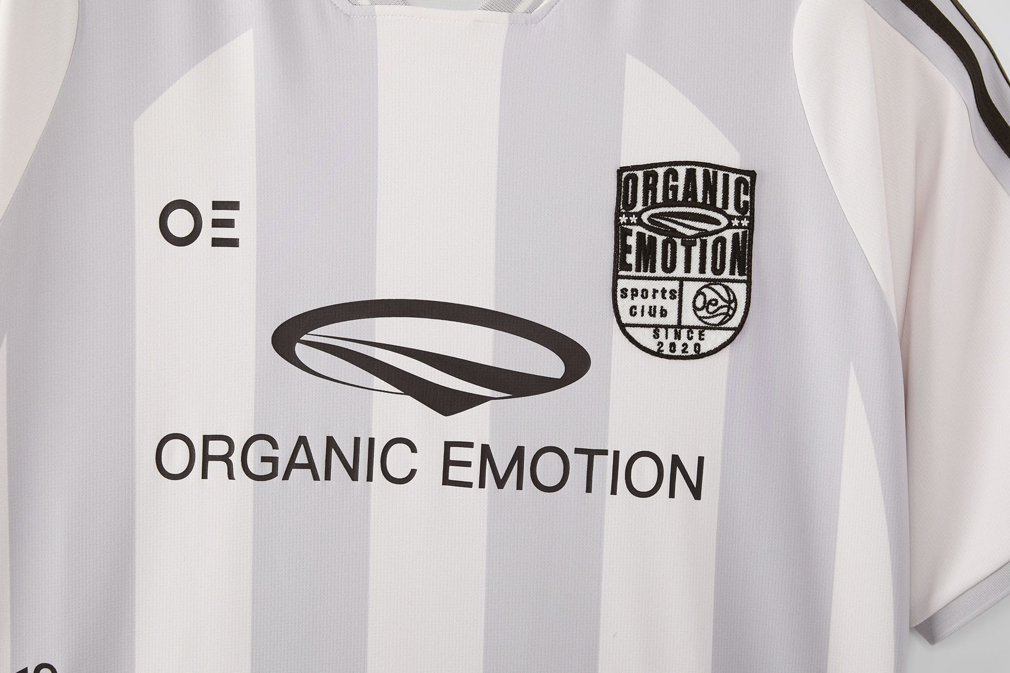 ORGANIC EMOTION Striped Badge Graphics Soccer Jersey, premium urban and streetwear designers apparel on PROJECTISR.com, ORGANIC EMOTION