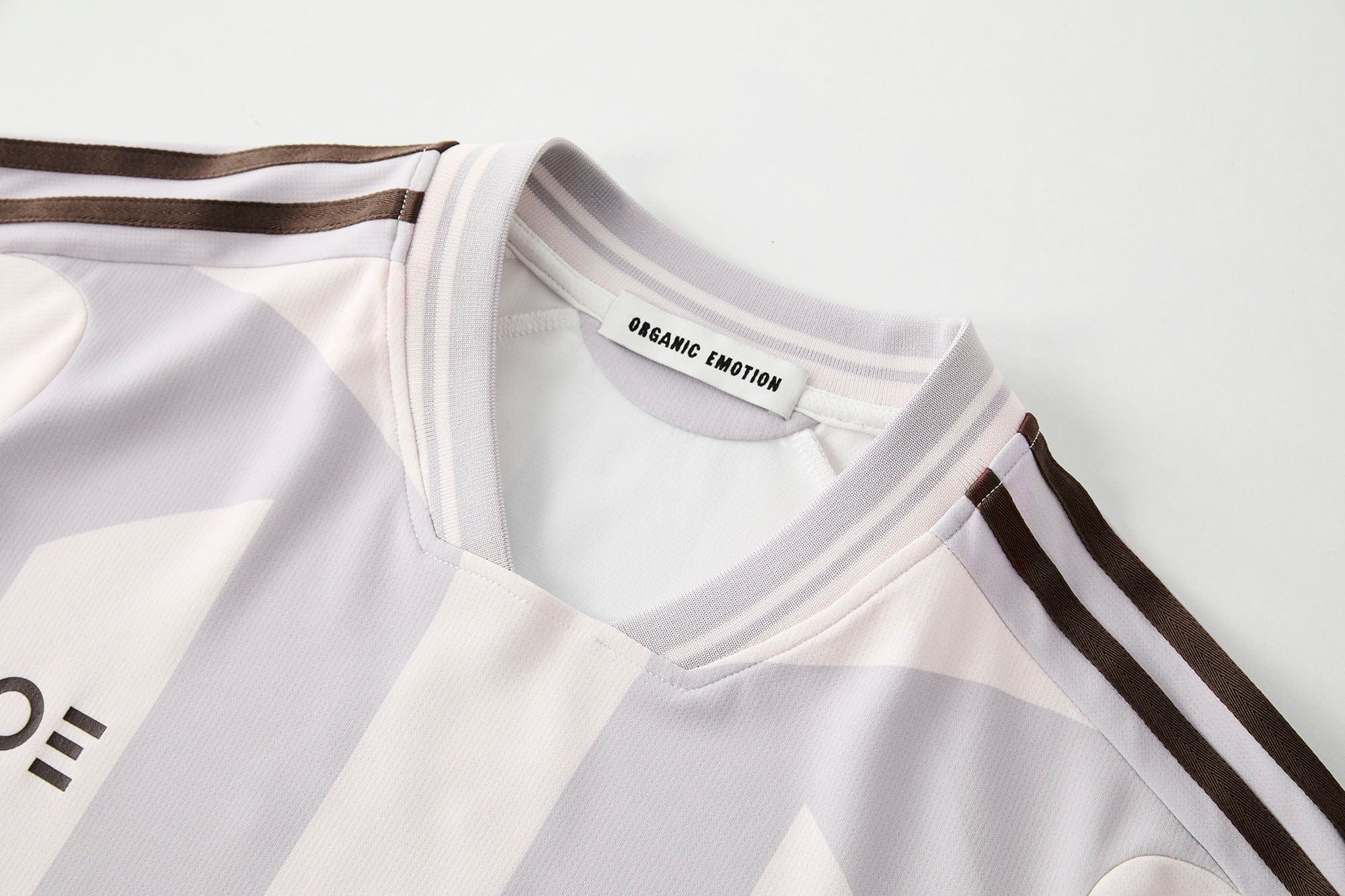 ORGANIC EMOTION Striped Badge Graphics Soccer Jersey, premium urban and streetwear designers apparel on PROJECTISR.com, ORGANIC EMOTION