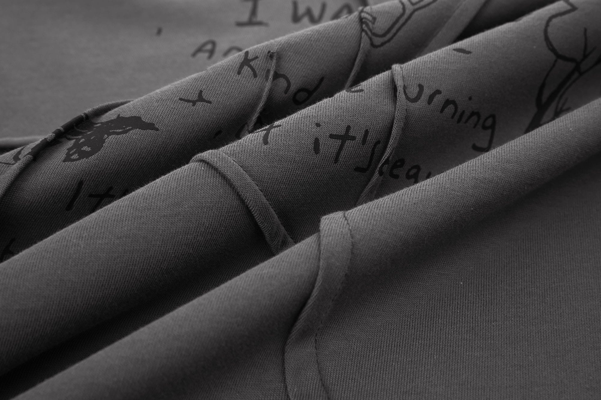 ORGANIC EMOTION Asymmetrical Pleated Script Graphic T-Shirt