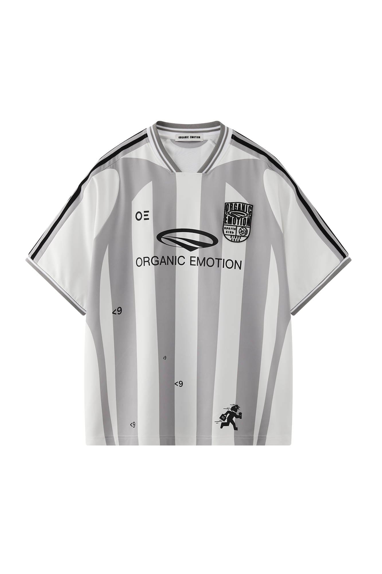 ORGANIC EMOTION Striped Badge Graphics Soccer Jersey, premium urban and streetwear designers apparel on PROJECTISR.com, ORGANIC EMOTION