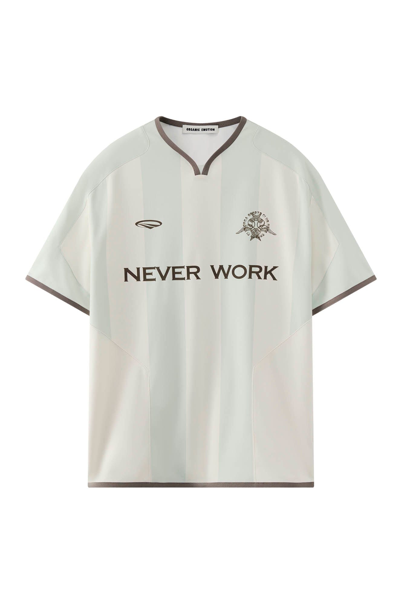 ORGANIC EMOTION Never Work Slogan Stripes Spliced Jersey