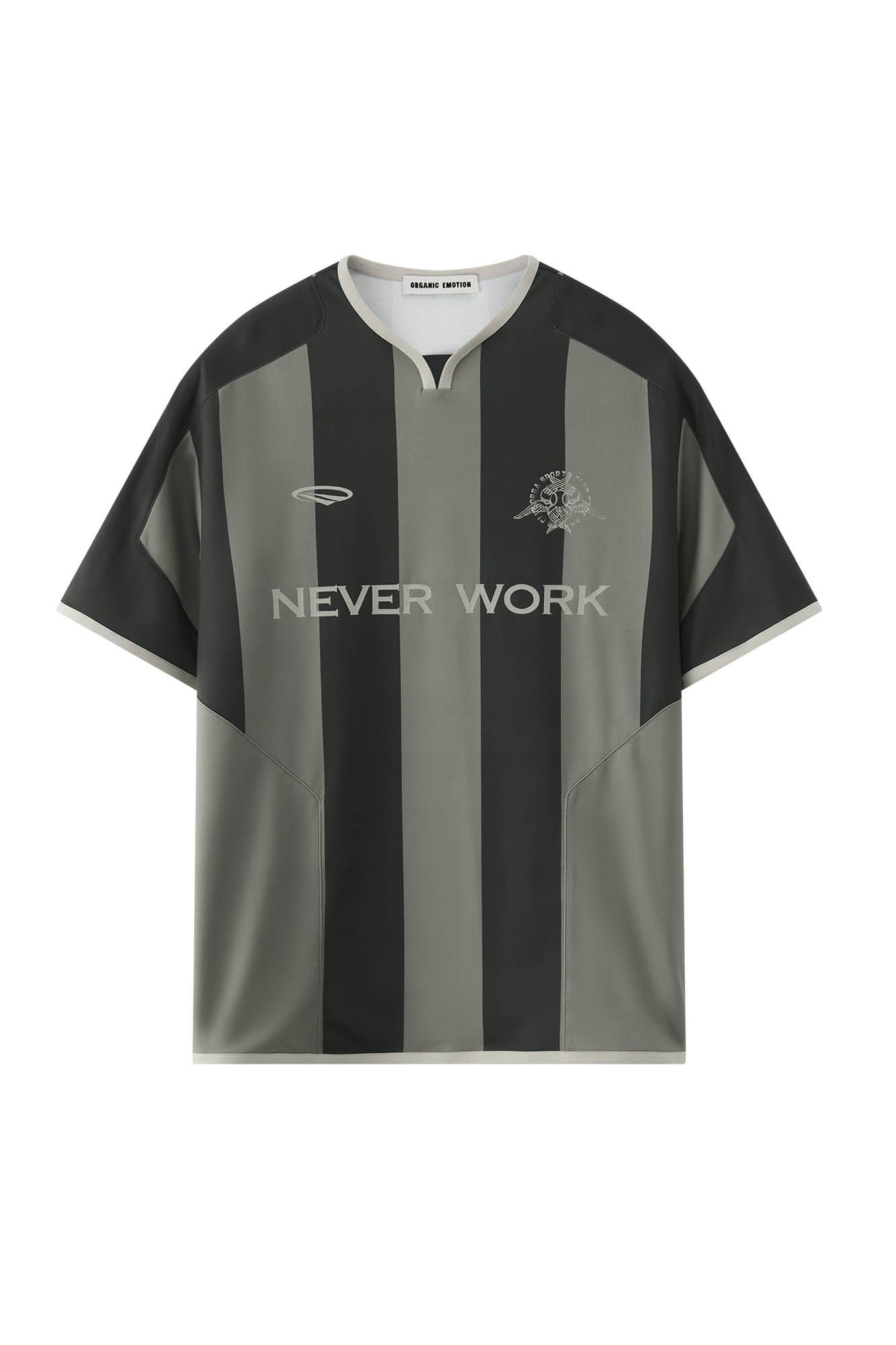 ORGANIC EMOTION Never Work Slogan Stripes Spliced Jersey