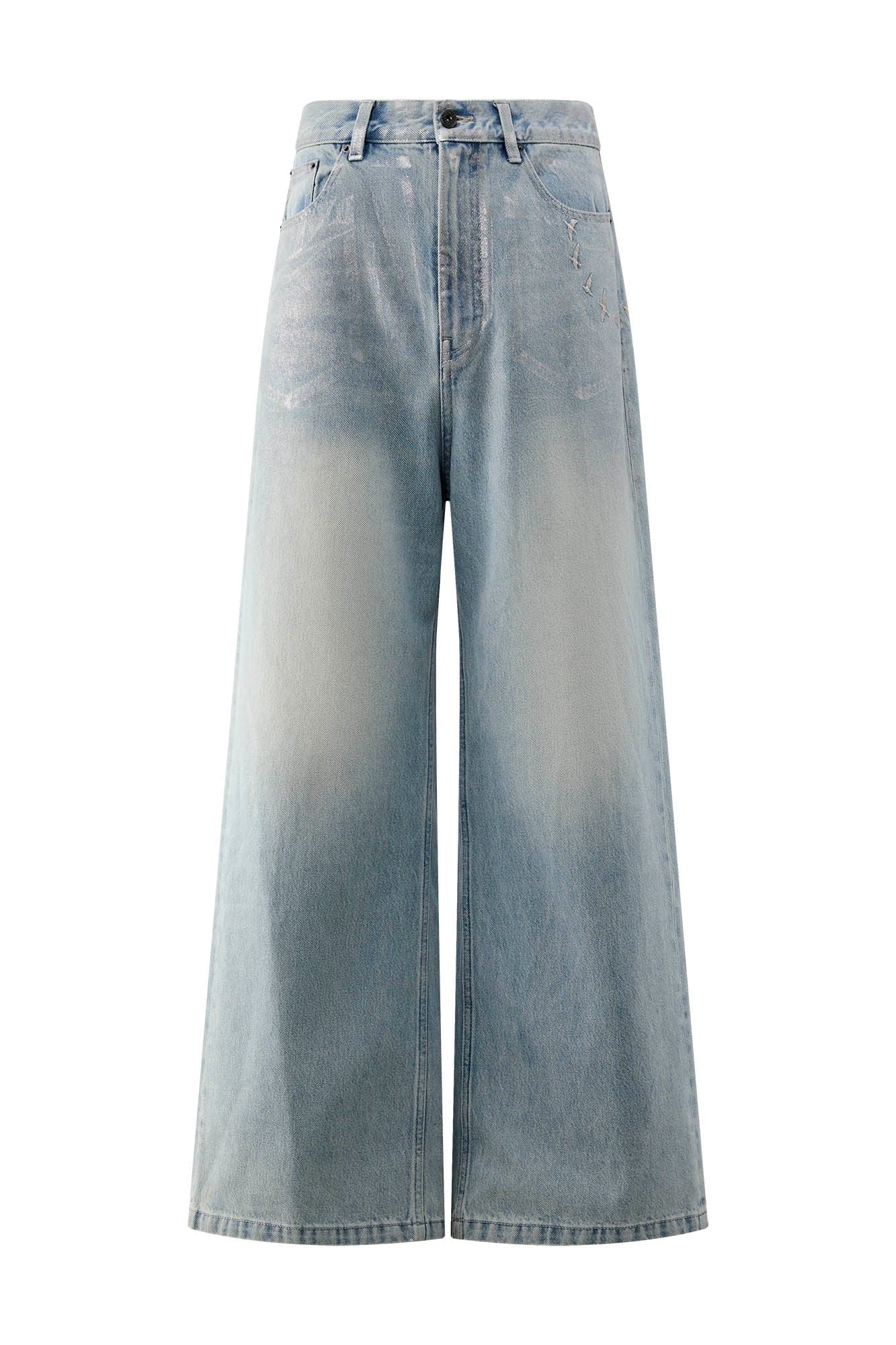 ORGANIC EMOTION Flying Bird Embroidered Washed Wide-Leg Jeans