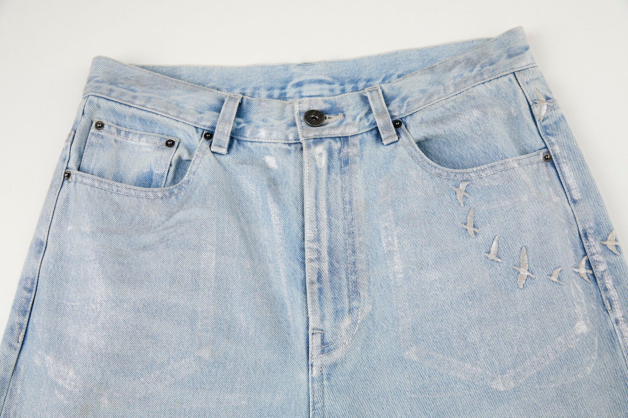 ORGANIC EMOTION Flying Bird Embroidered Washed Wide-Leg Jeans