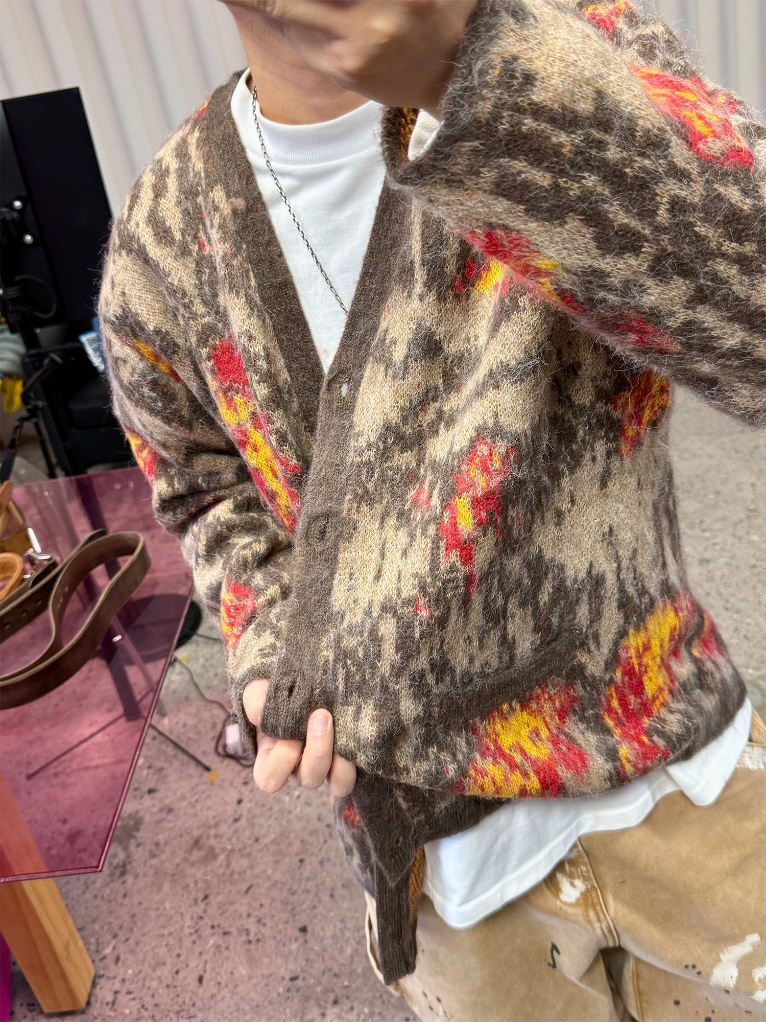 ME DA IGUAL Fuzzy Jacquard Floral Cardigan