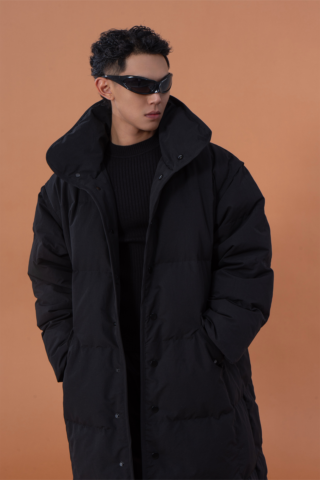 CLP High-Neck Longline Puffer Down Coat