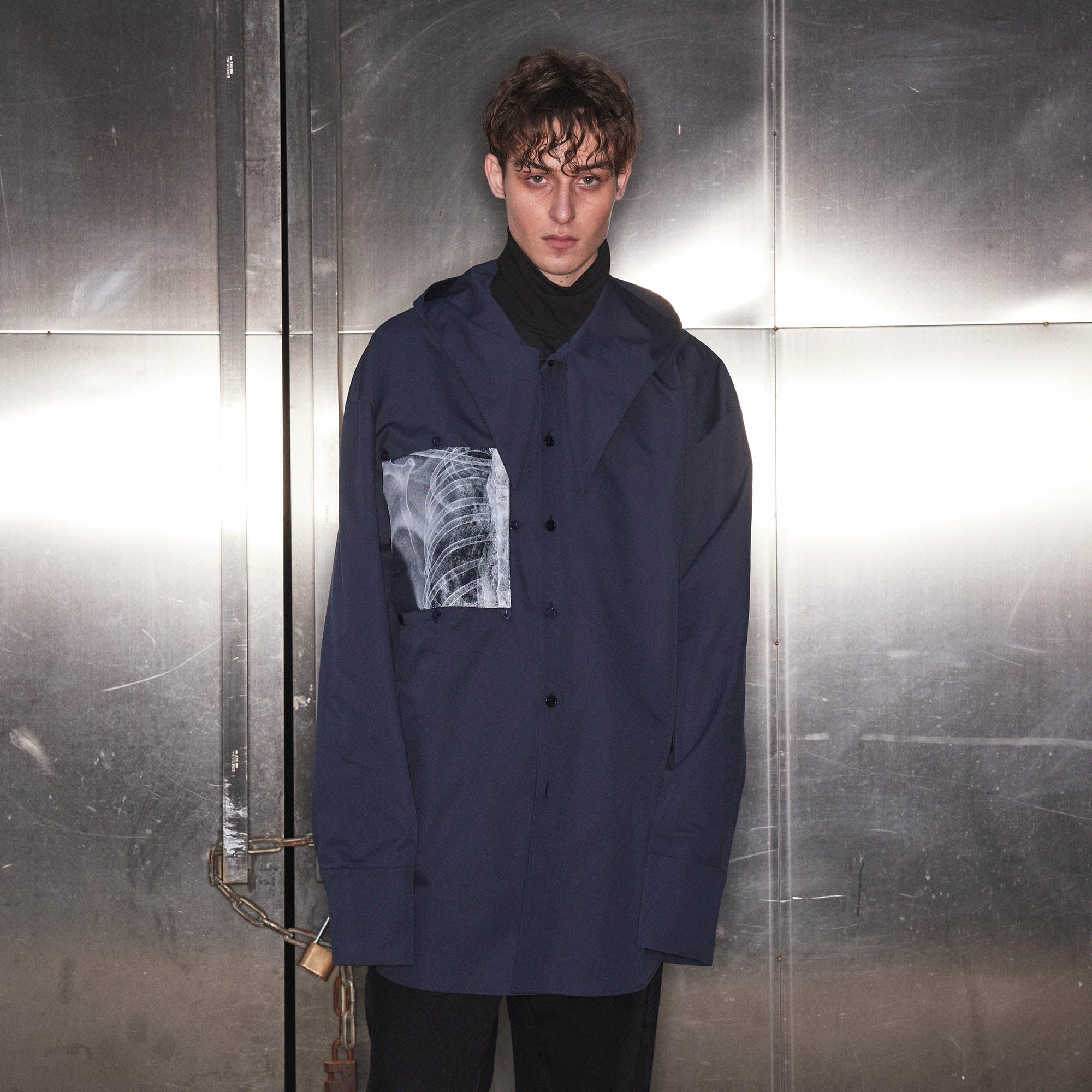 KADAKADA X-Ray Hooded Scarf Longline Shirt, premium urban and streetwear designers apparel on PROJECTISR.com, KADAKADA