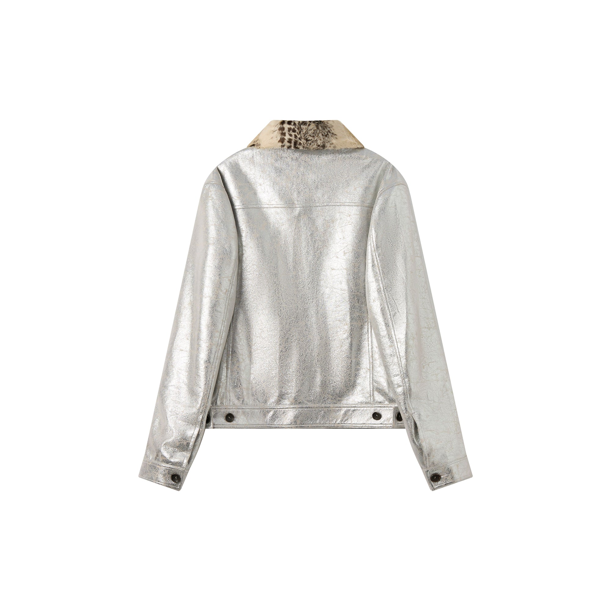 YANLI Fur-Collar Spliced Faux Leather Jacket