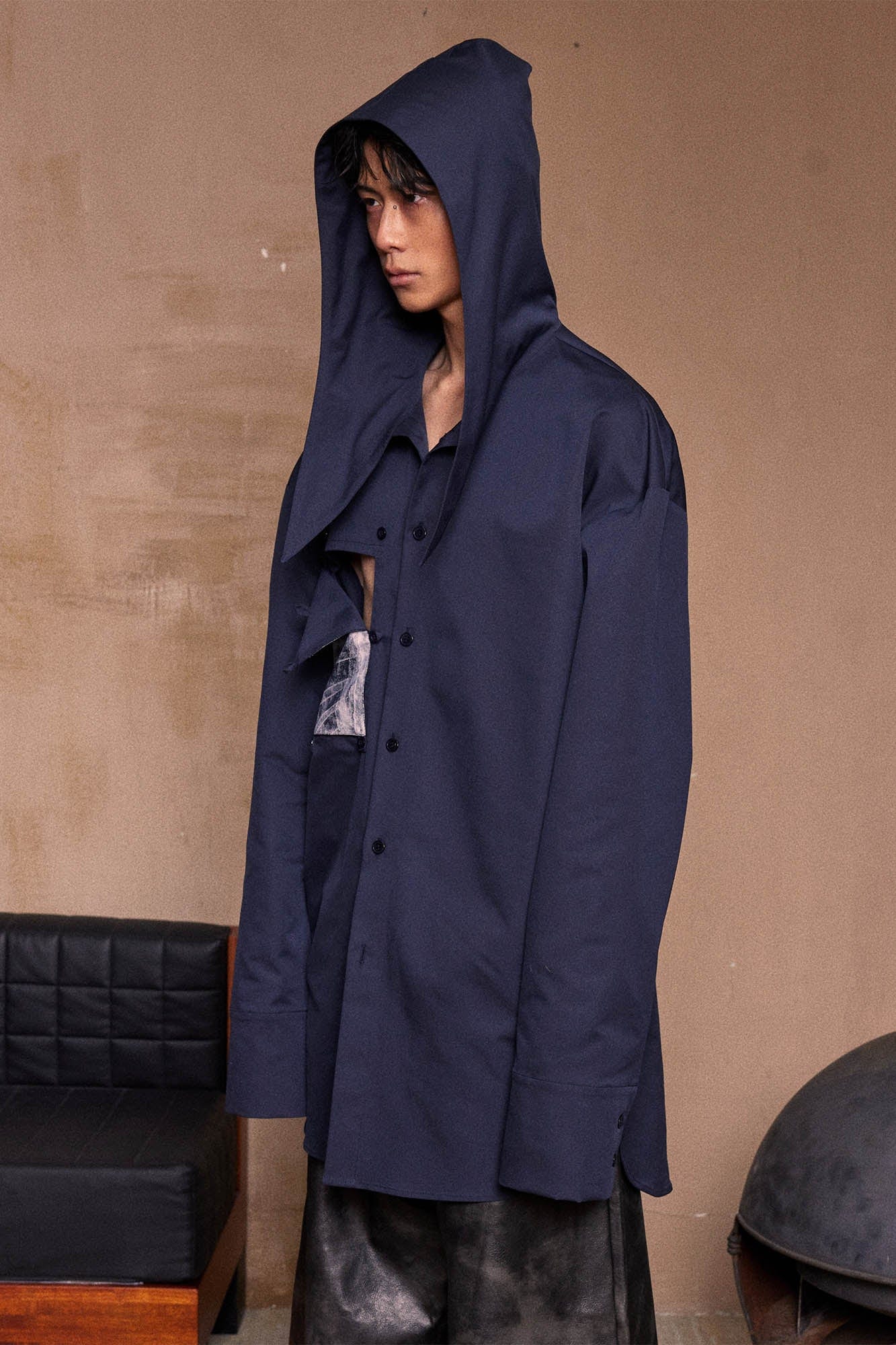 KADAKADA X-Ray Hooded Scarf Longline Shirt, premium urban and streetwear designers apparel on PROJECTISR.com, KADAKADA