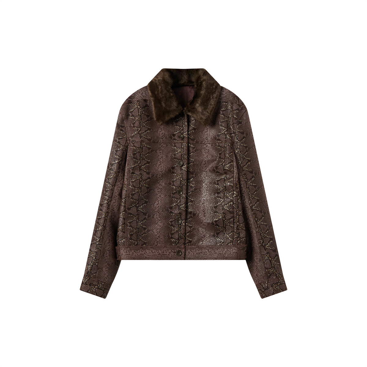 YANLI Fur-Collar Spliced Faux Leather Jacket