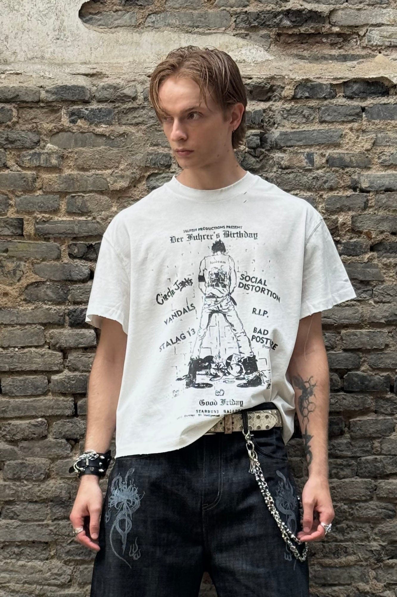 LUUUCAM Punk Flyer Distressed Graphic T-Shirt, premium urban and streetwear designers apparel on PROJECTISR.com, LUUUCAM