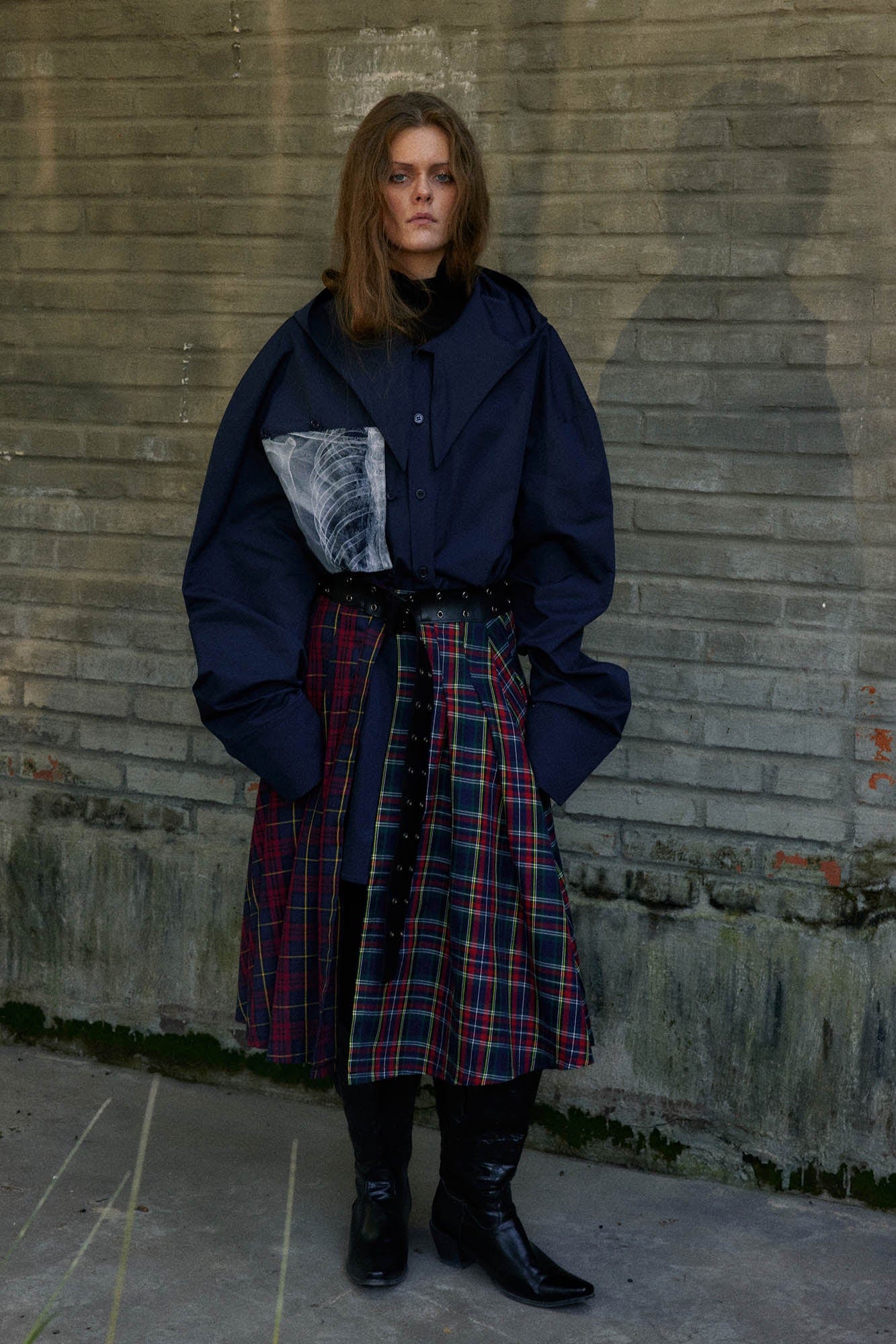 KADAKADA X-Ray Hooded Scarf Longline Shirt, premium urban and streetwear designers apparel on PROJECTISR.com, KADAKADA