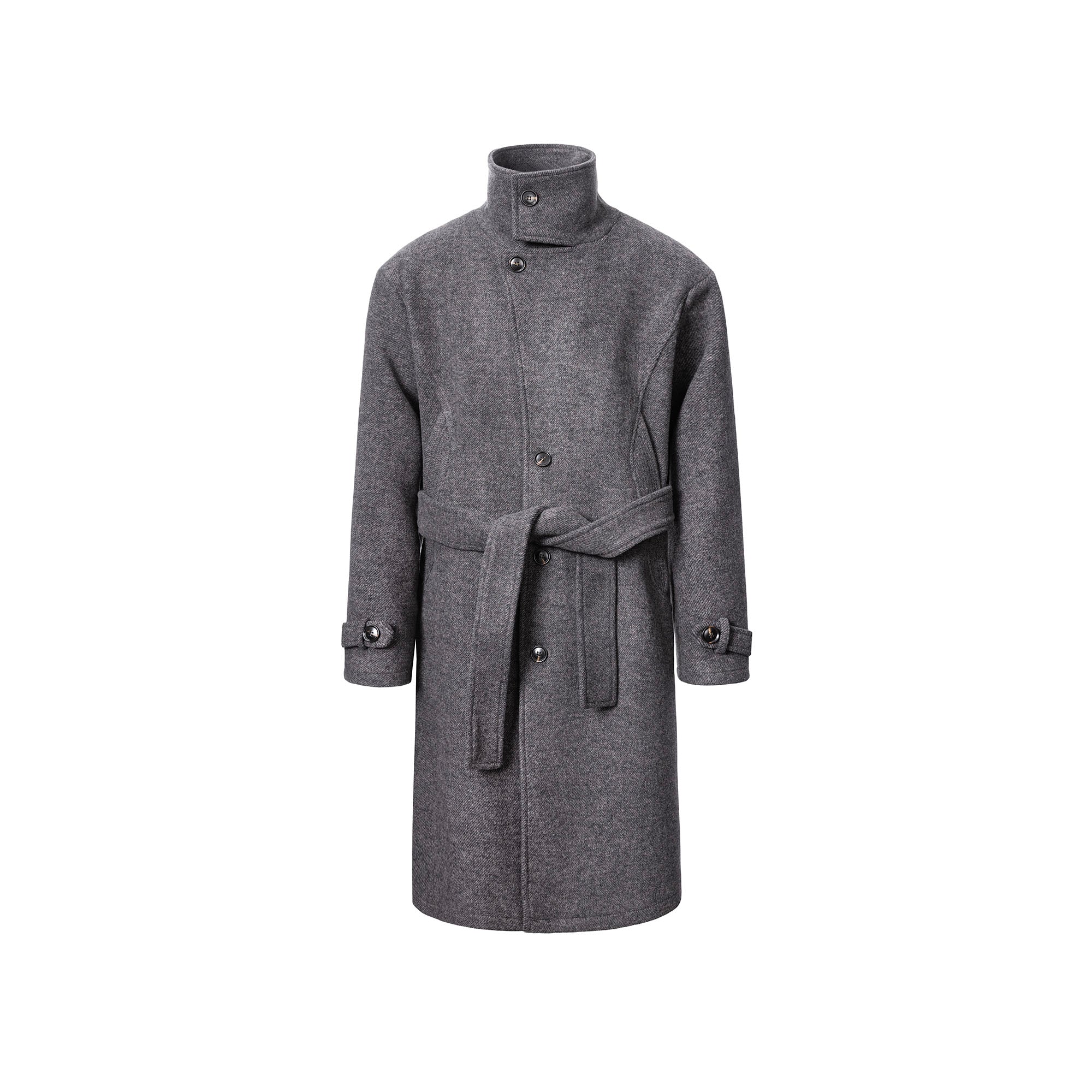 CATSSTAC Asymmetrical Stand-Collar Wool-Blend Belted Coat