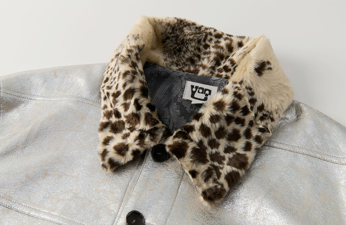 YANLI Fur-Collar Spliced Faux Leather Jacket