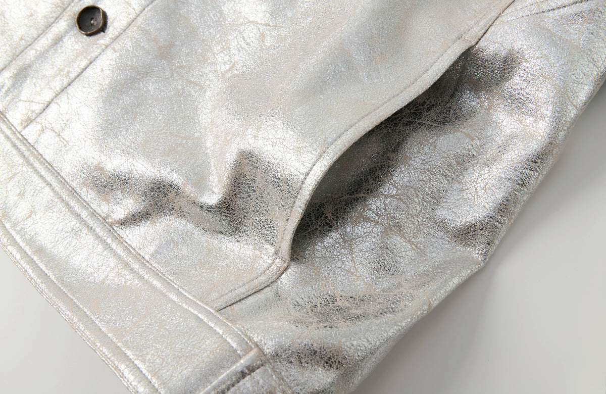 YANLI Fur-Collar Spliced Faux Leather Jacket