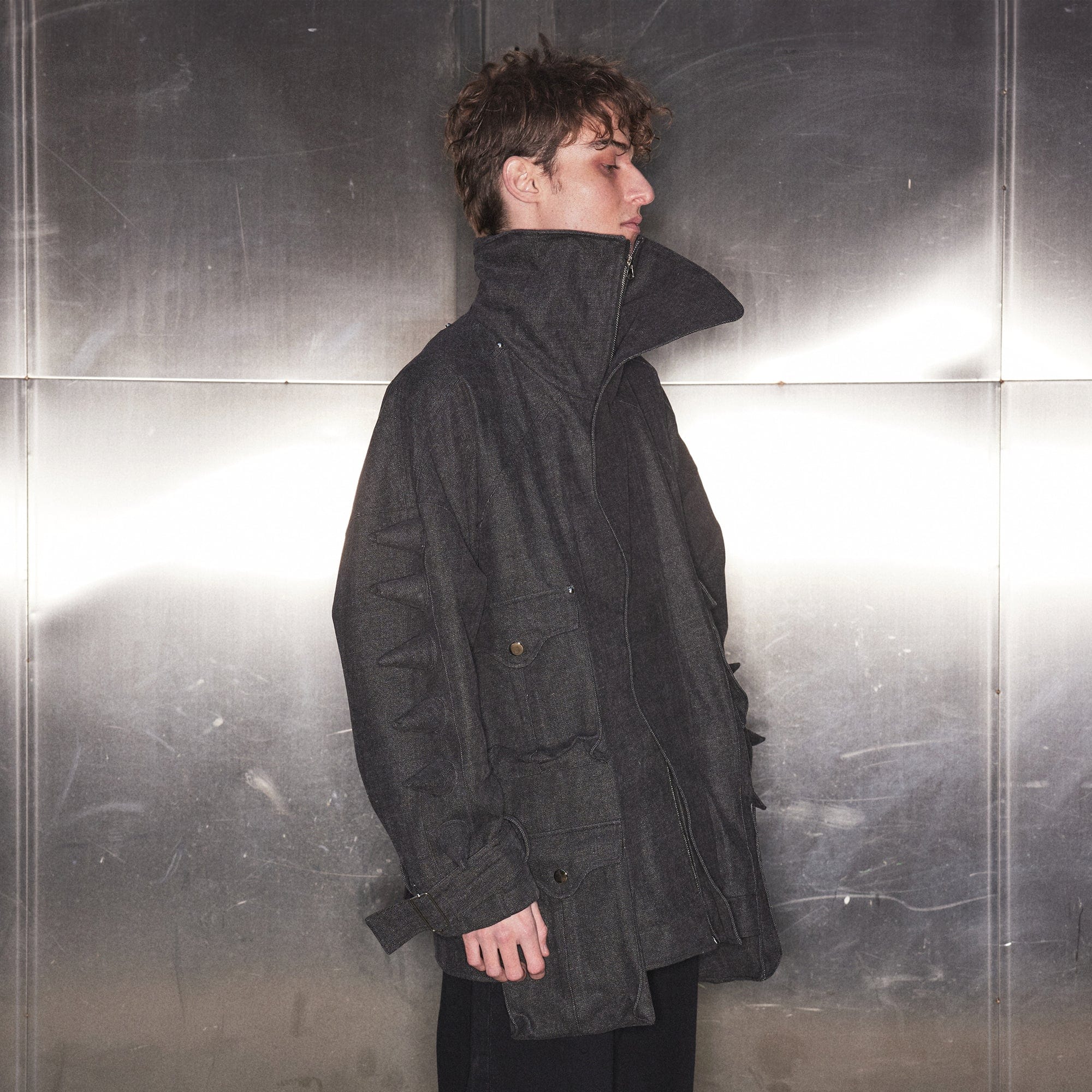 KADAKADA Spiked Multi-Pocket Denim Jacket, premium urban and streetwear designers apparel on PROJECTISR.com, KADAKADA