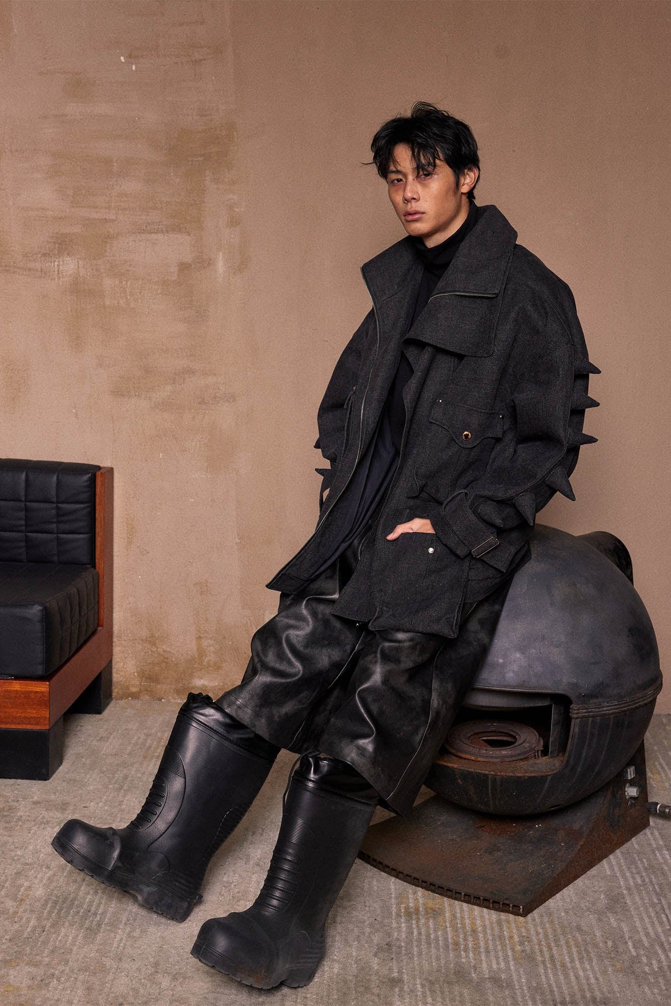 KADAKADA Spiked Multi-Pocket Denim Jacket, premium urban and streetwear designers apparel on PROJECTISR.com, KADAKADA