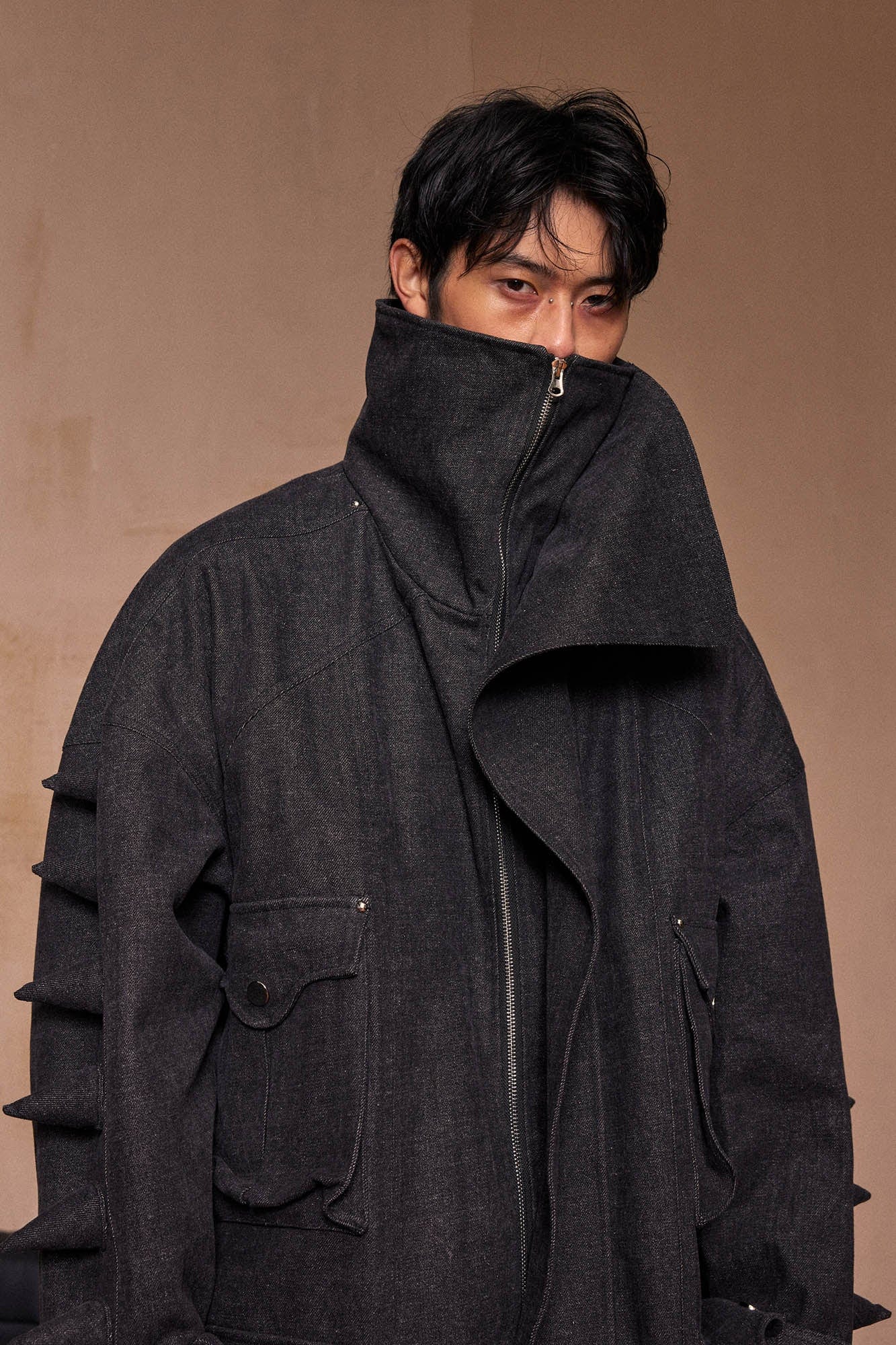 KADAKADA Spiked Multi-Pocket Denim Jacket, premium urban and streetwear designers apparel on PROJECTISR.com, KADAKADA