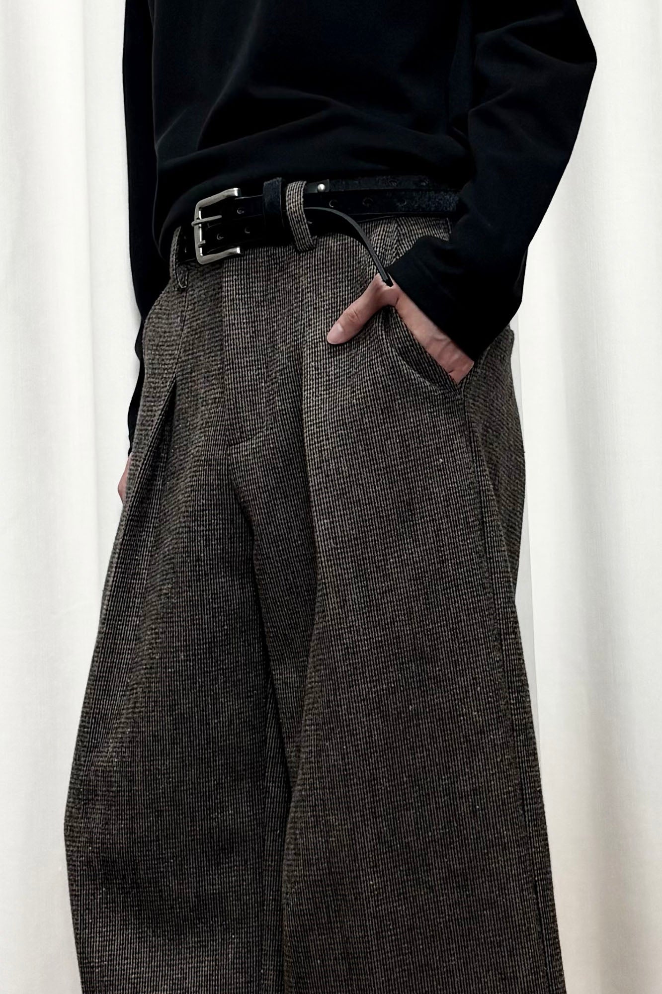 KREATE Mini Houndstooth Pleated Wide-Leg Trousers