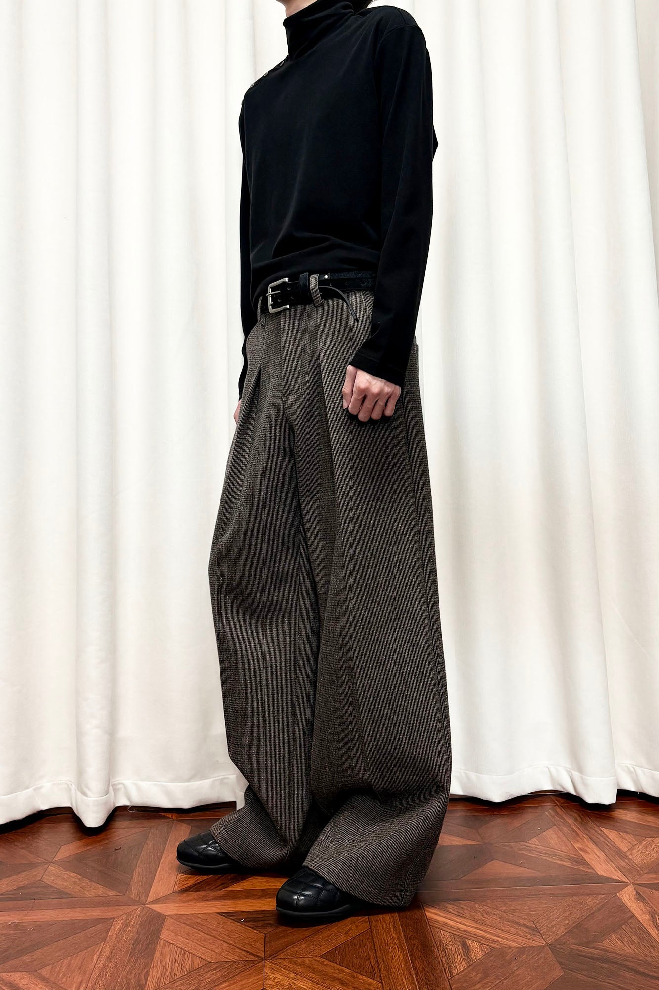 KREATE Mini Houndstooth Pleated Wide-Leg Trousers