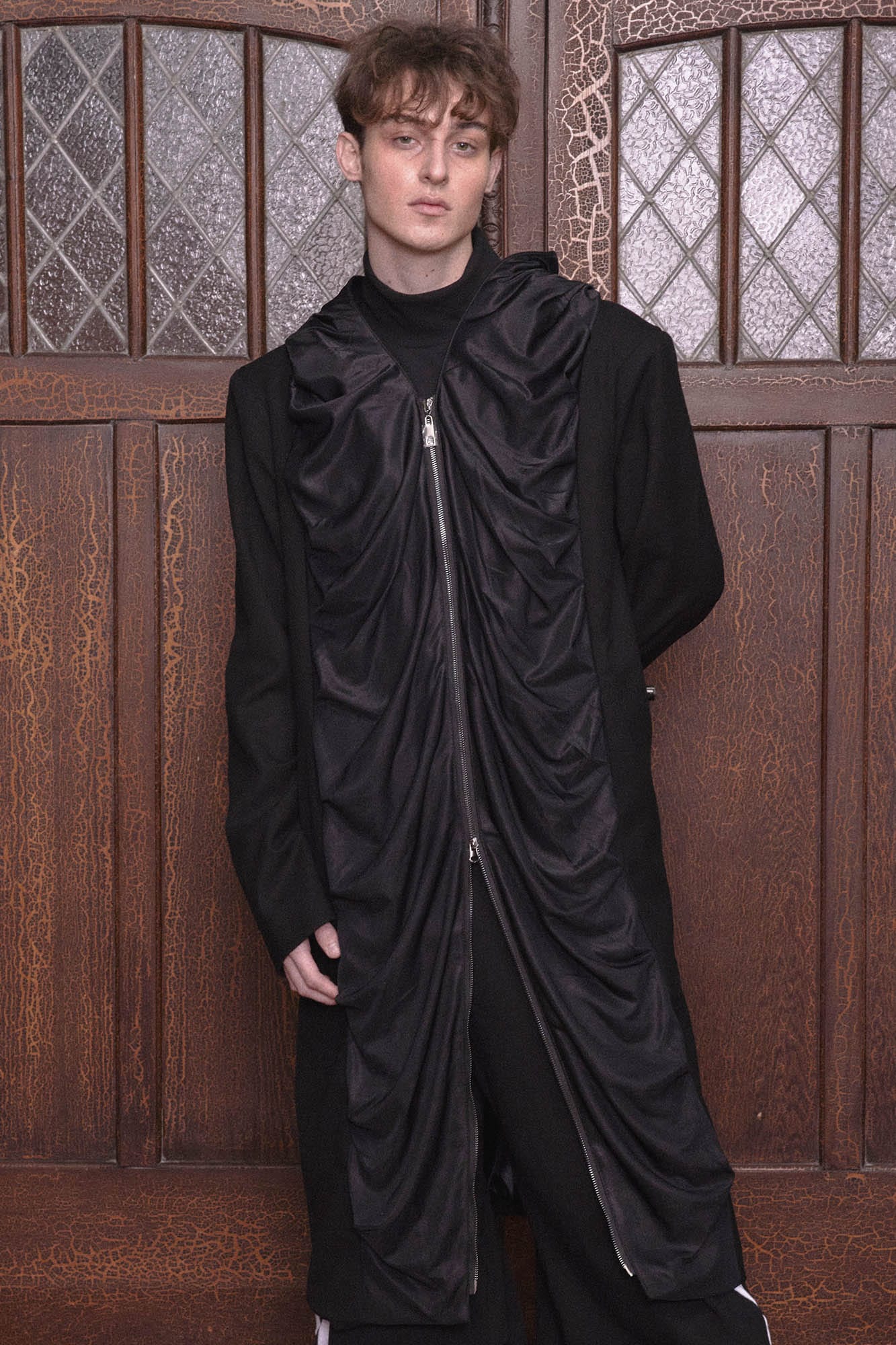 KADAKADA Crinkled Hooded Longline Trench Coat, premium urban and streetwear designers apparel on PROJECTISR.com, KADAKADA