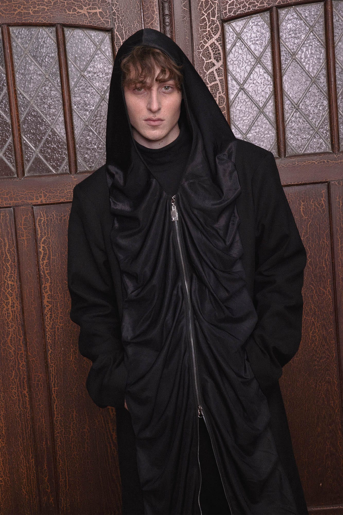 KADAKADA Crinkled Hooded Longline Trench Coat, premium urban and streetwear designers apparel on PROJECTISR.com, KADAKADA