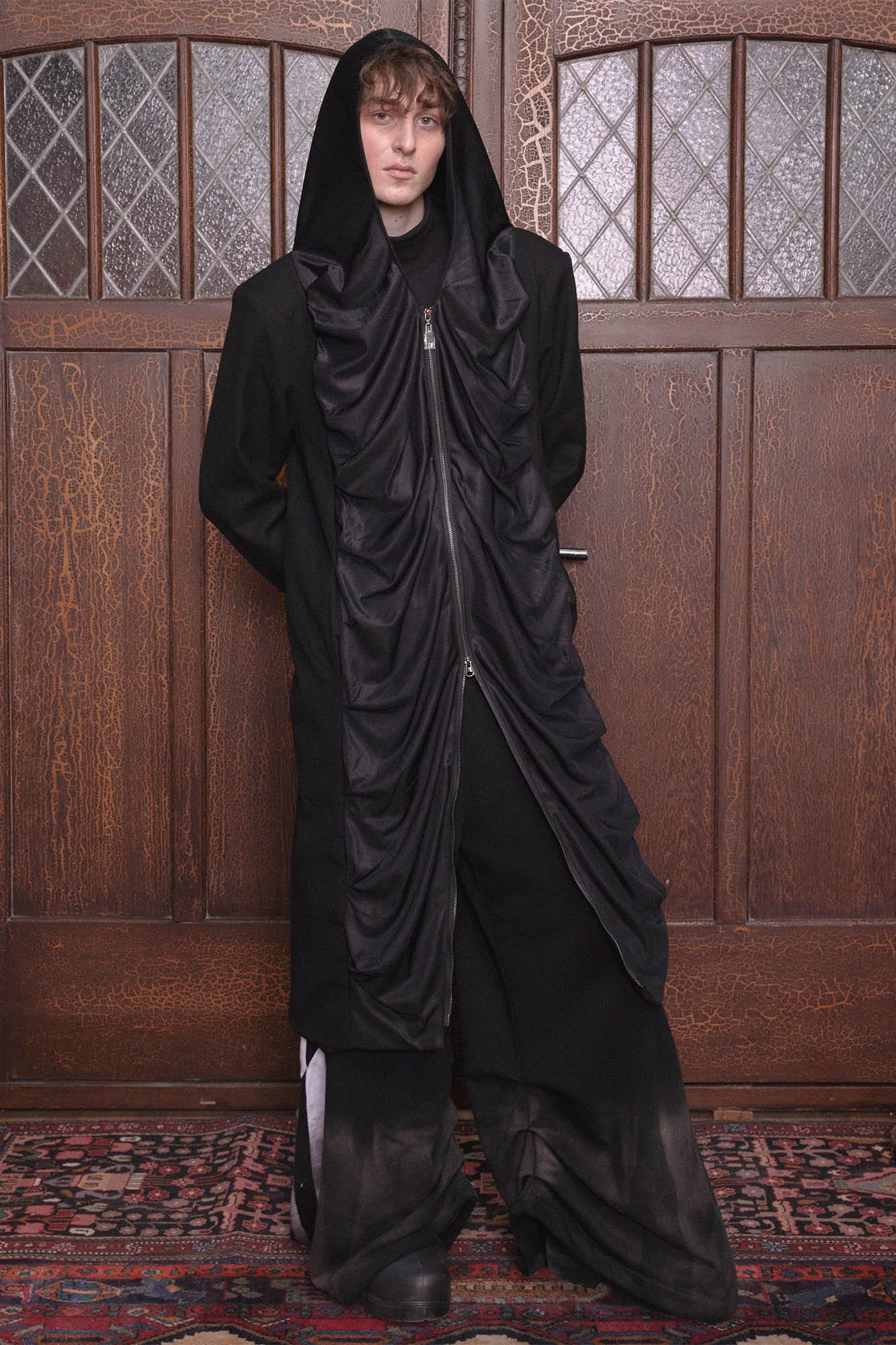 KADAKADA Crinkled Hooded Longline Trench Coat, premium urban and streetwear designers apparel on PROJECTISR.com, KADAKADA