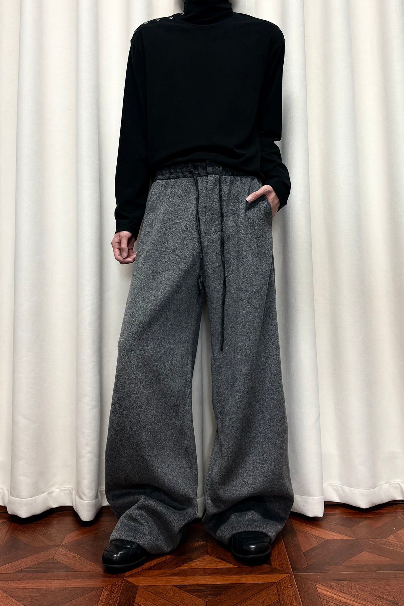 KREATE Contrast Drawstring Waist Wide-Leg Lounge Pants