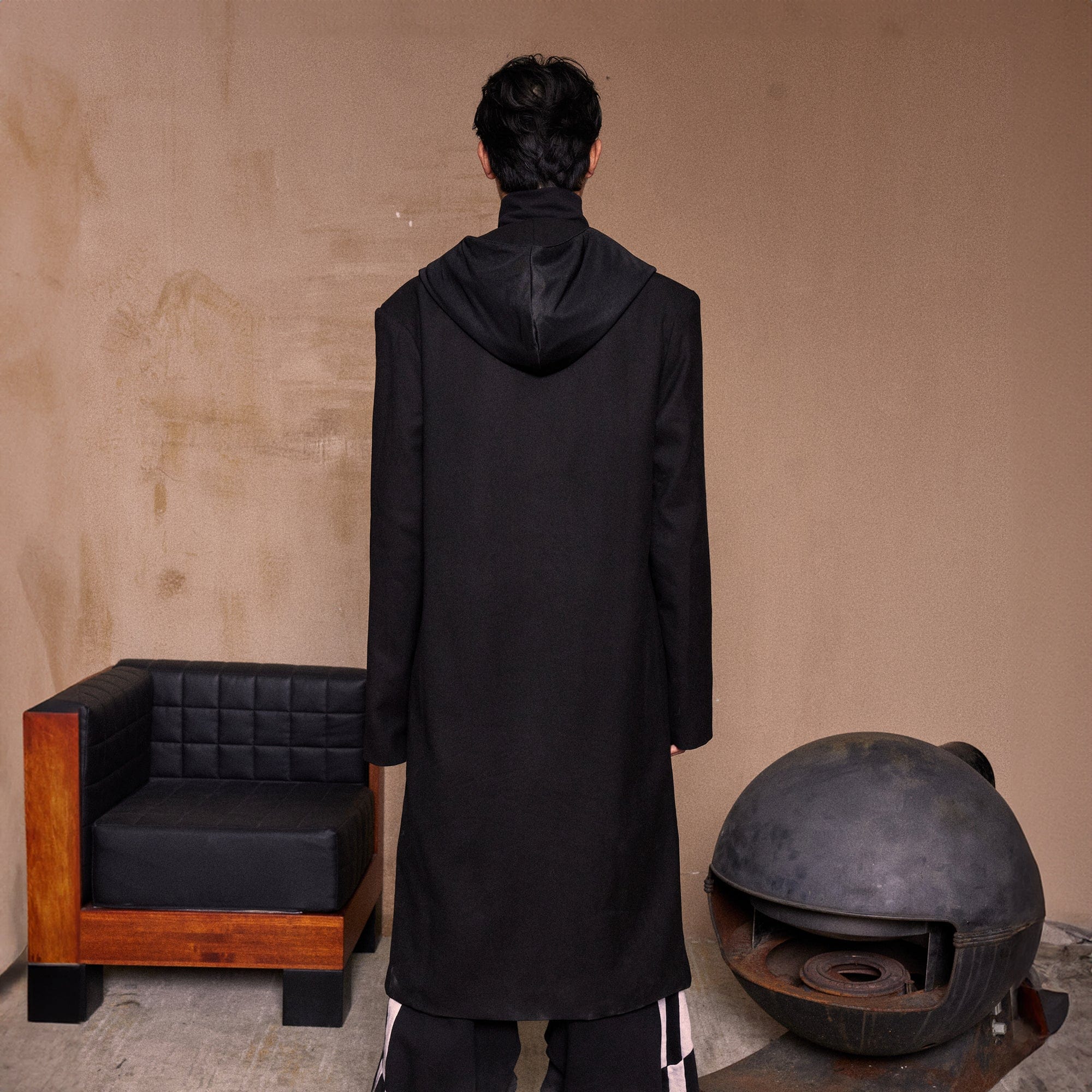 KADAKADA Crinkled Hooded Longline Trench Coat, premium urban and streetwear designers apparel on PROJECTISR.com, KADAKADA
