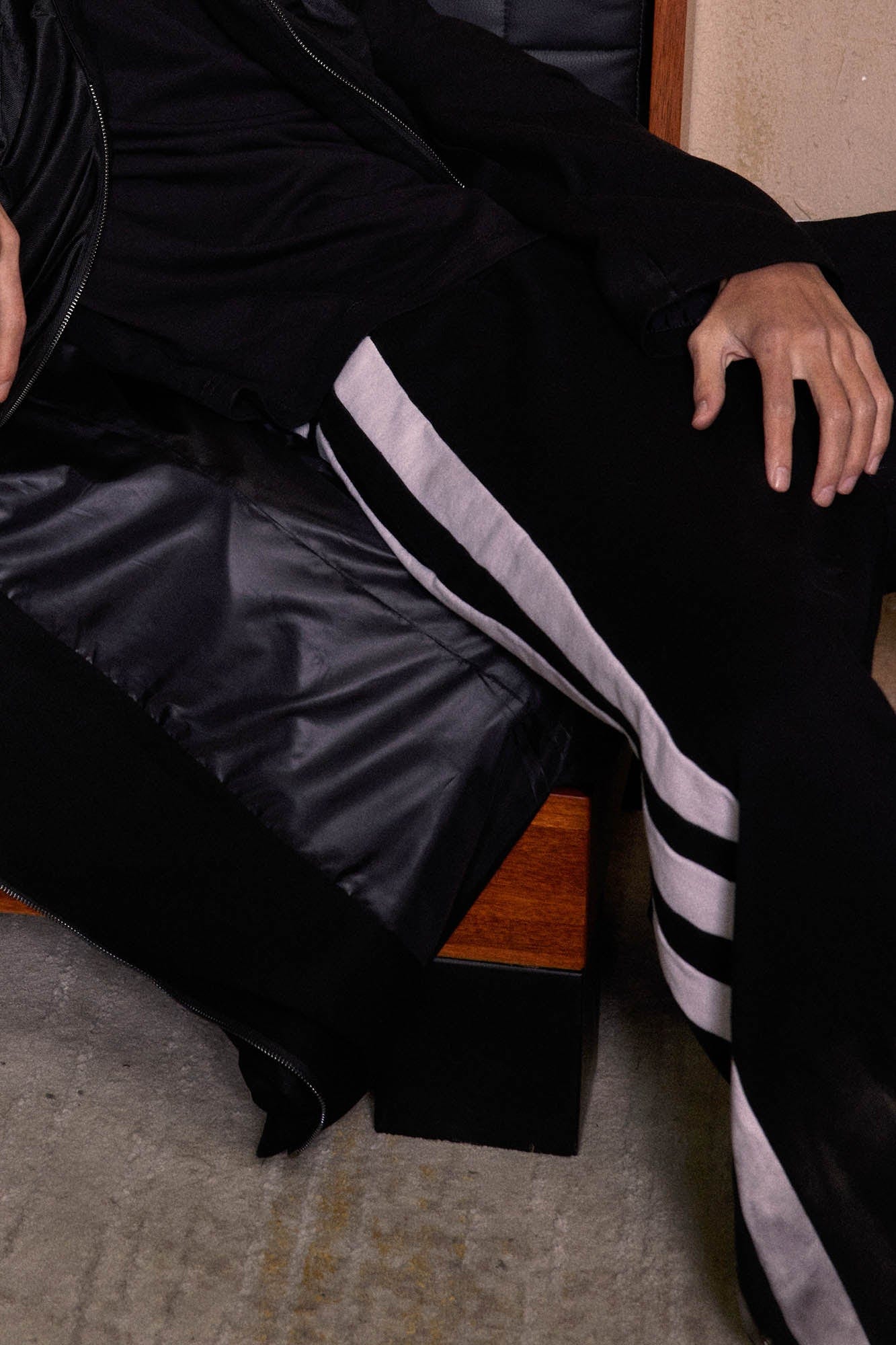 KADAKADA Distressed Three-Stripe Wide-Leg Track Pants, premium urban and streetwear designers apparel on PROJECTISR.com, KADAKADA