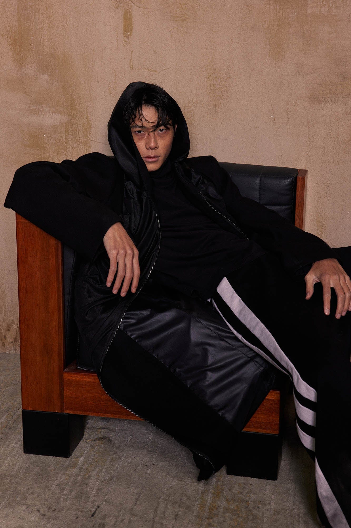 KADAKADA Crinkled Hooded Longline Trench Coat, premium urban and streetwear designers apparel on PROJECTISR.com, KADAKADA