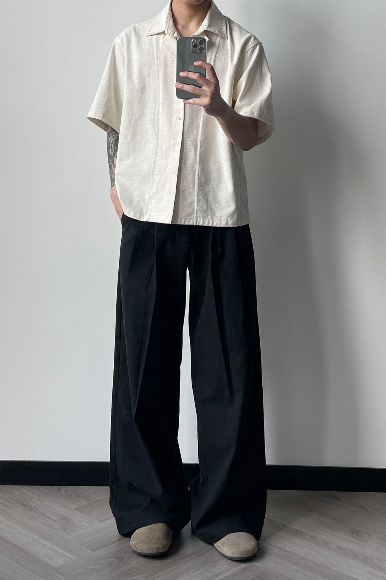 OKAYTHXBYE Pleated Linen-Blend Wide-Leg Trousers, premium urban and streetwear designers apparel on PROJECTISR.com, OKAYTHXBYE
