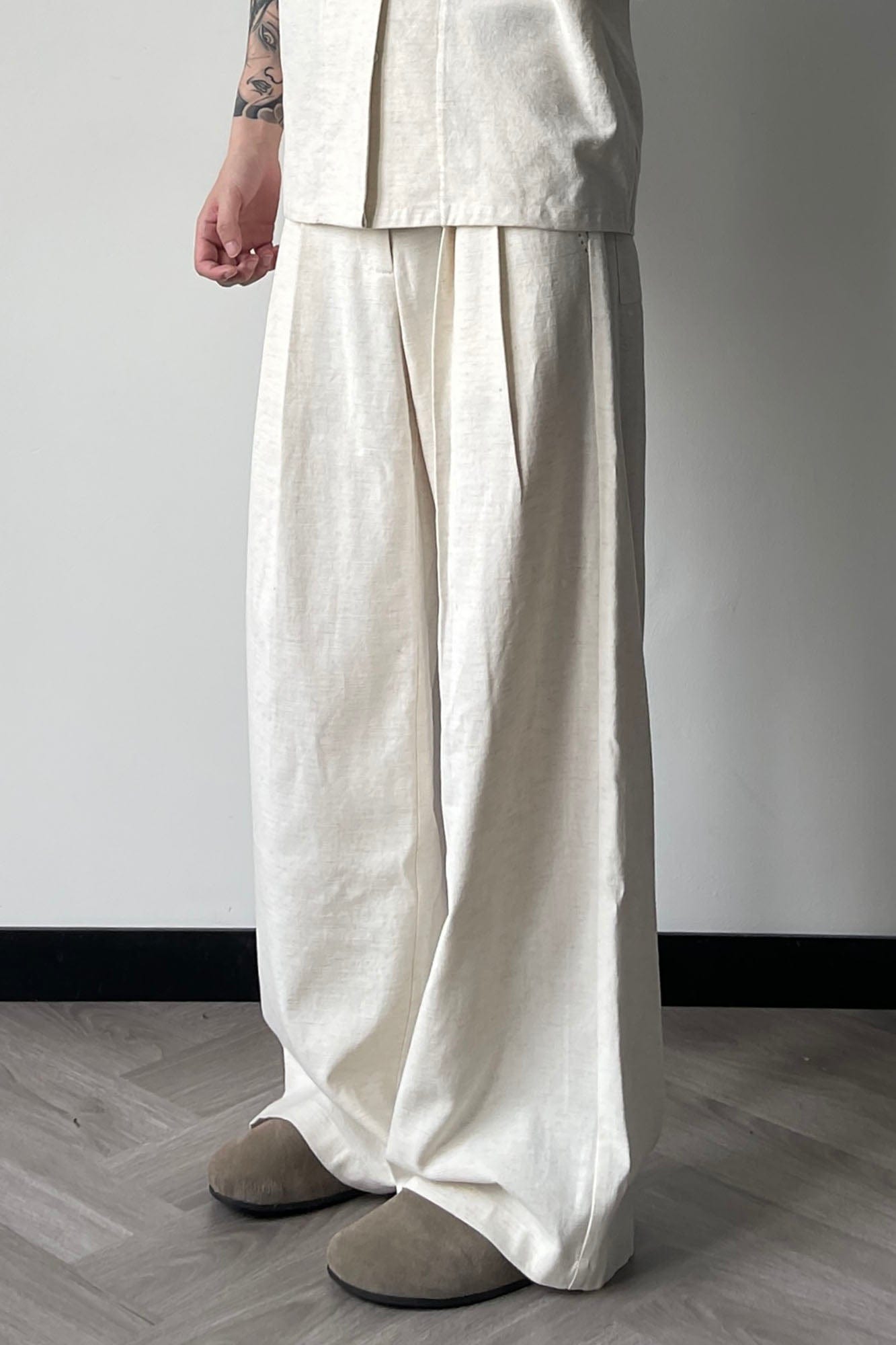 OKAYTHXBYE Pleated Linen-Blend Wide-Leg Trousers, premium urban and streetwear designers apparel on PROJECTISR.com, OKAYTHXBYE