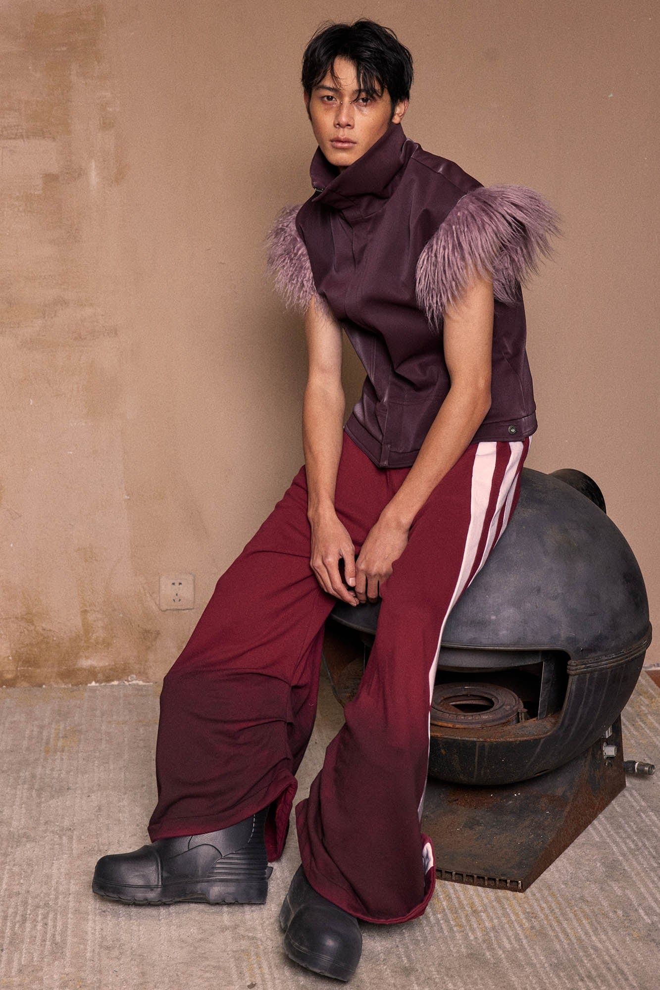 KADAKADA Distressed Three-Stripe Wide-Leg Track Pants, premium urban and streetwear designers apparel on PROJECTISR.com, KADAKADA