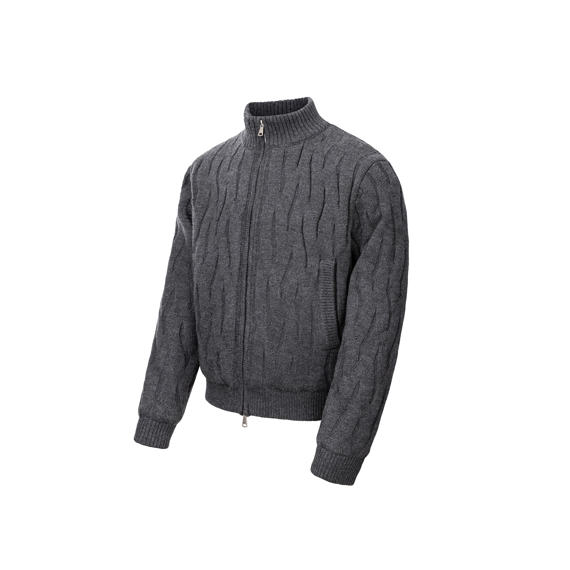CATSSTAC Wave-Knit Stand-Collar Zip-Up Sweater