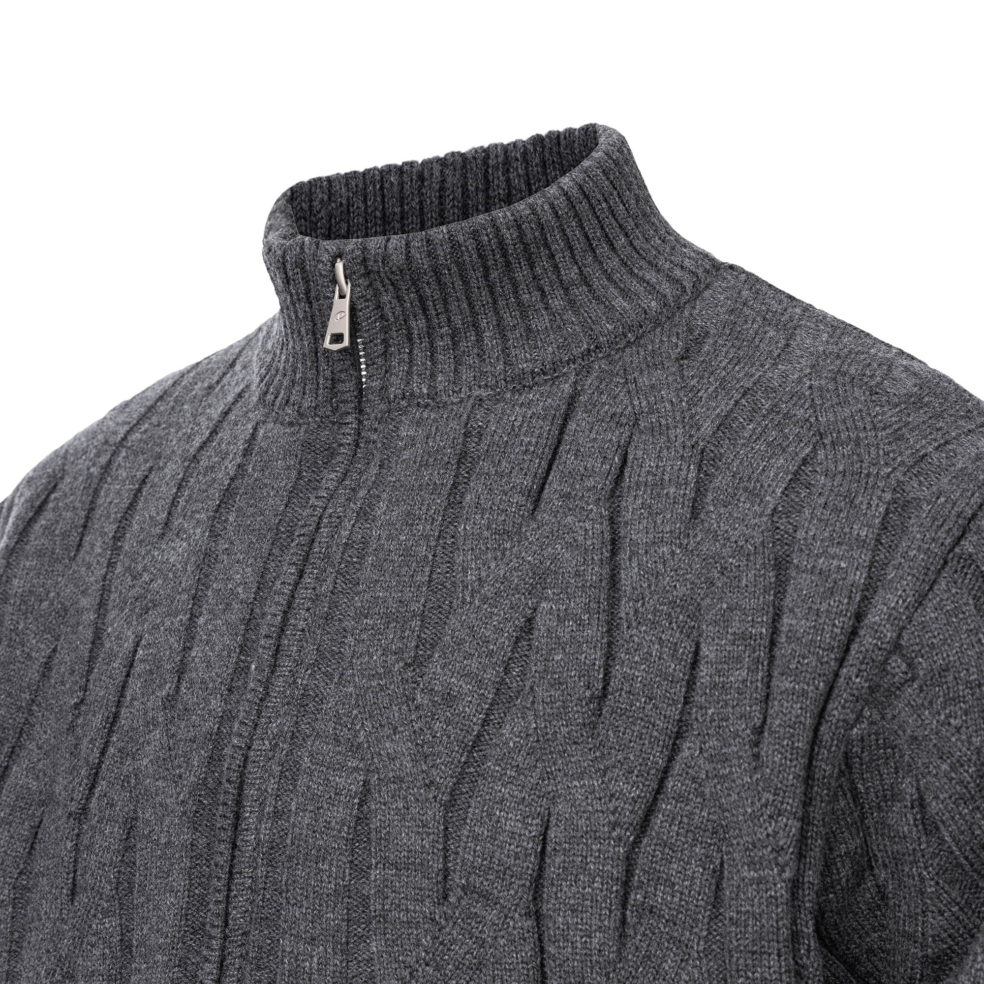 CATSSTAC Wave-Knit Stand-Collar Zip-Up Sweater