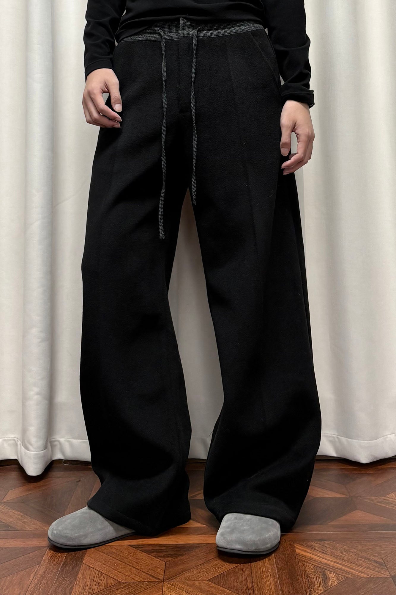 KREATE Contrast Drawstring Waist Wide-Leg Lounge Pants