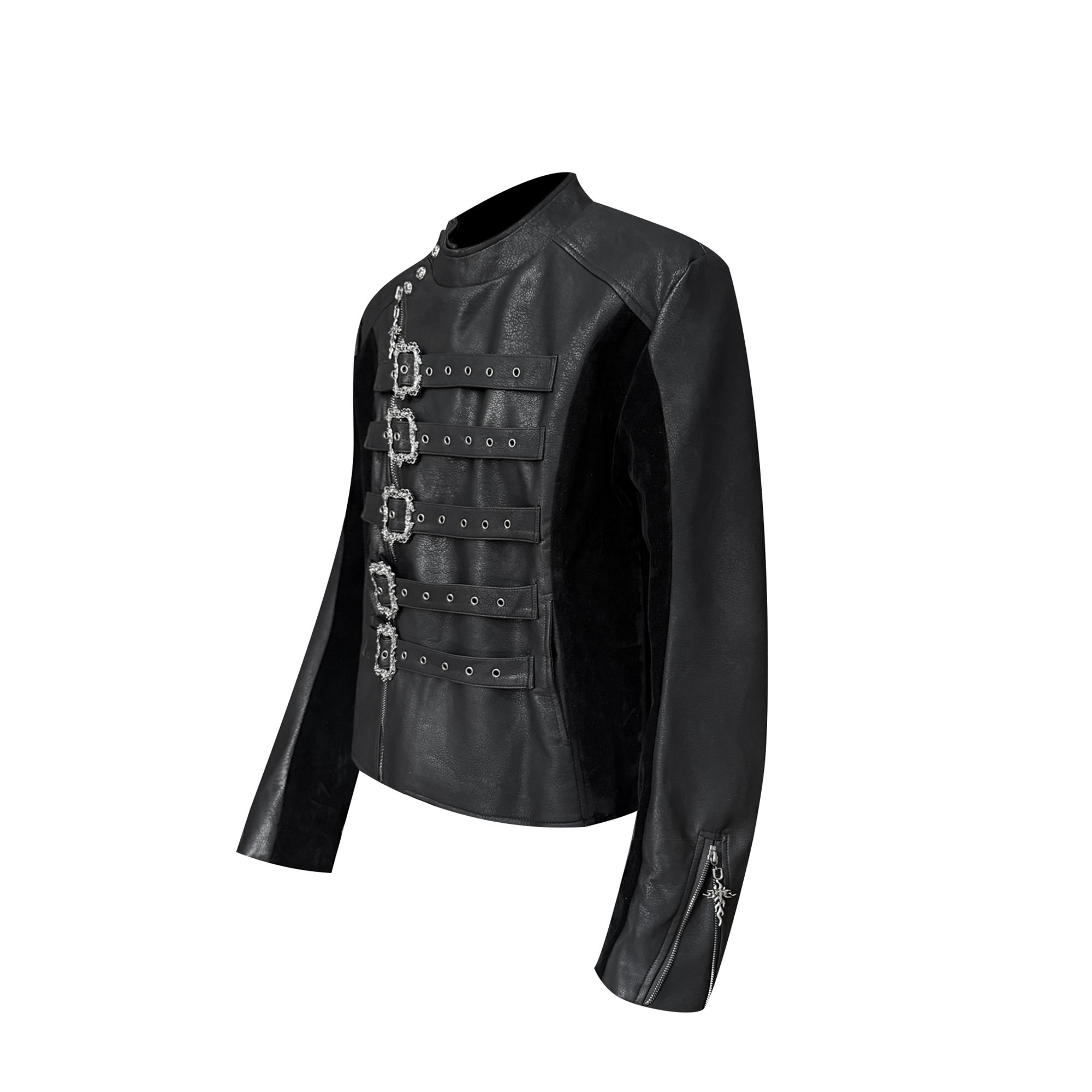 TH4SWE Retro Ornate Buckled Faux Leather Jacket