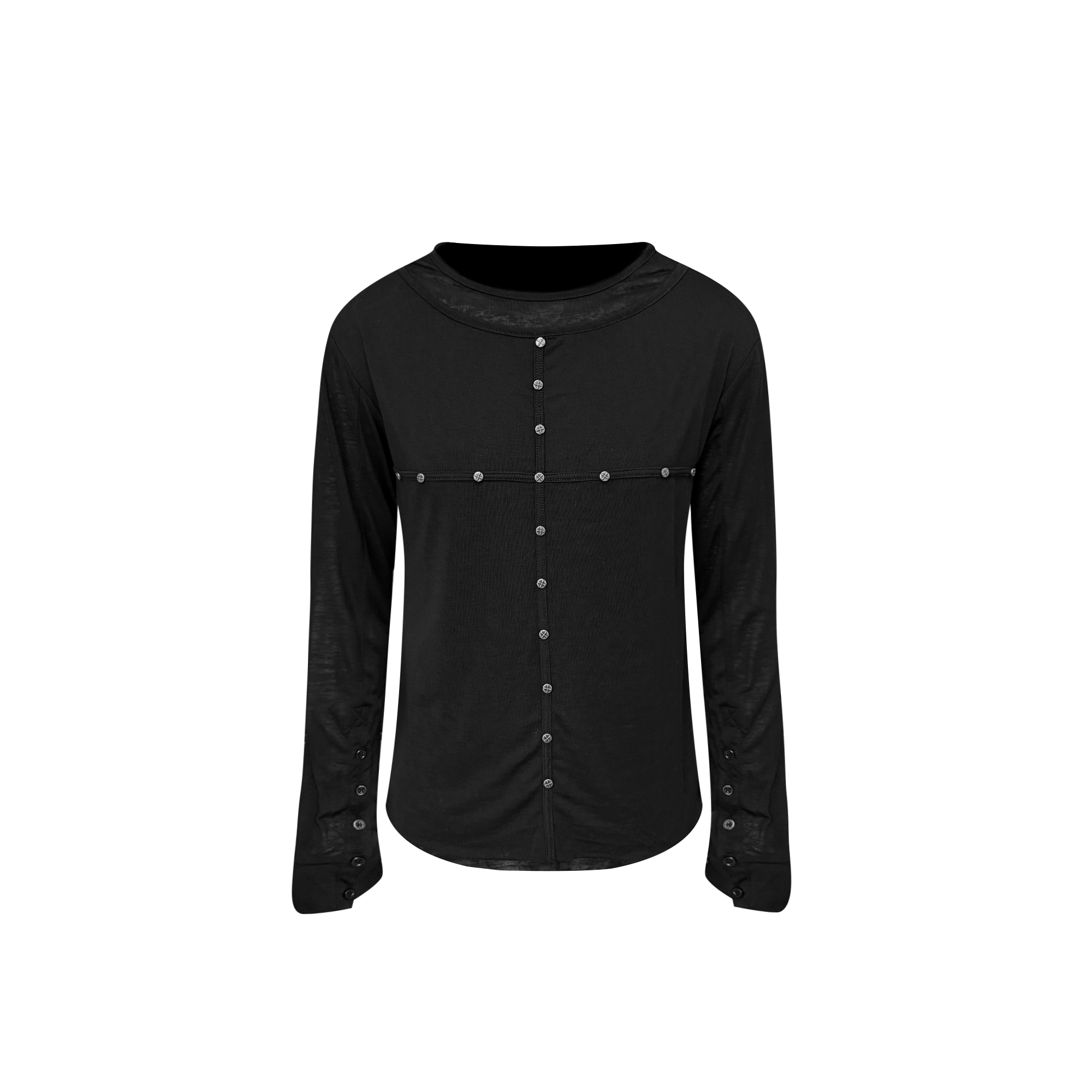 TH4SWE Layered-Collar Studded Henley Long-Sleeve Tee