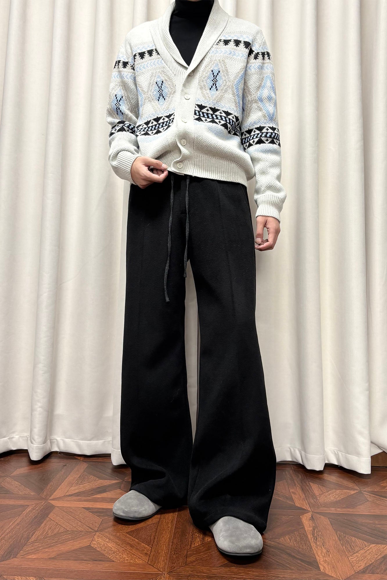 KREATE Contrast Drawstring Waist Wide-Leg Lounge Pants