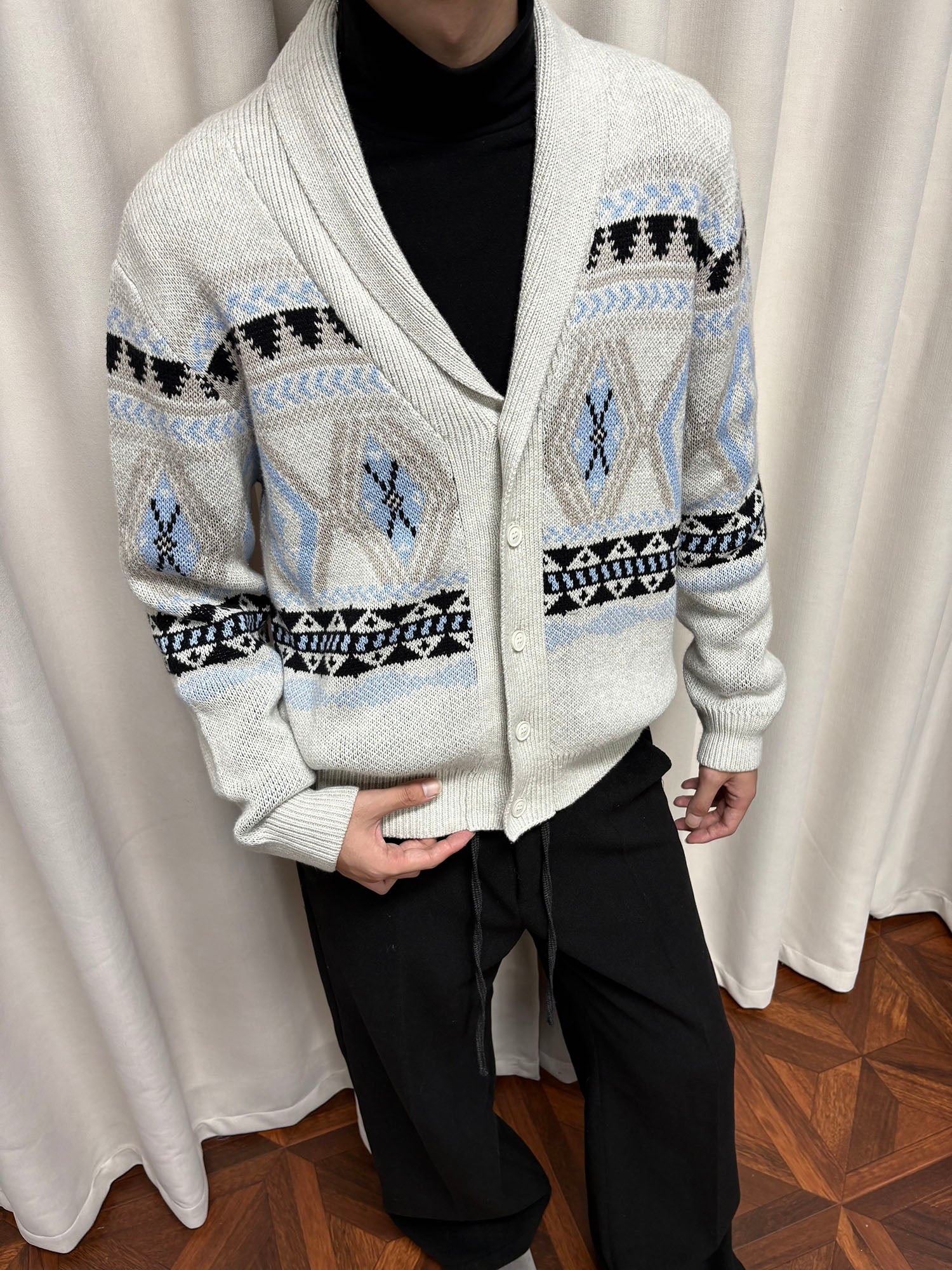 KREATE Fair Isle Shawl Collar Cardigan