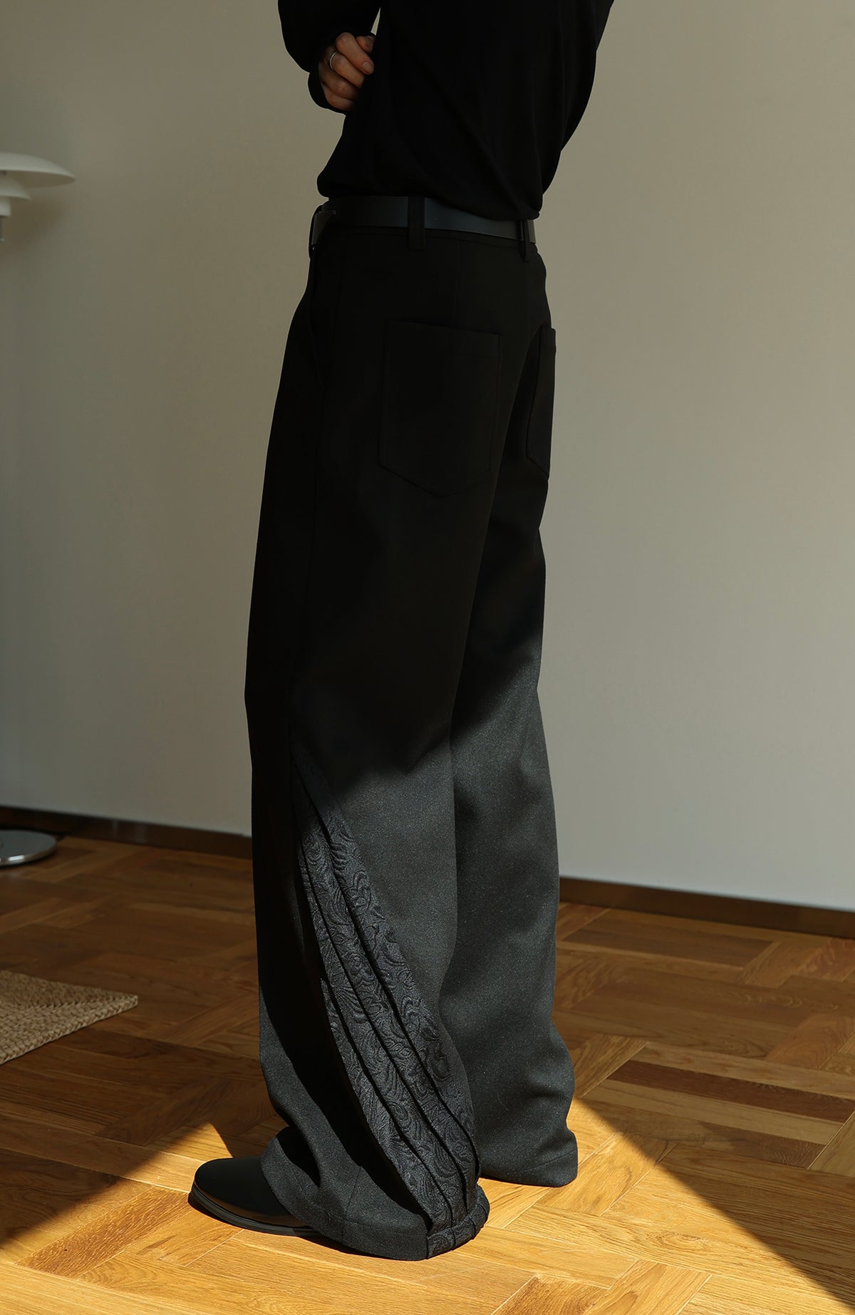 OKAYTHXBYE Pleated Paneled Wide-Leg Wool-Blend Trousers