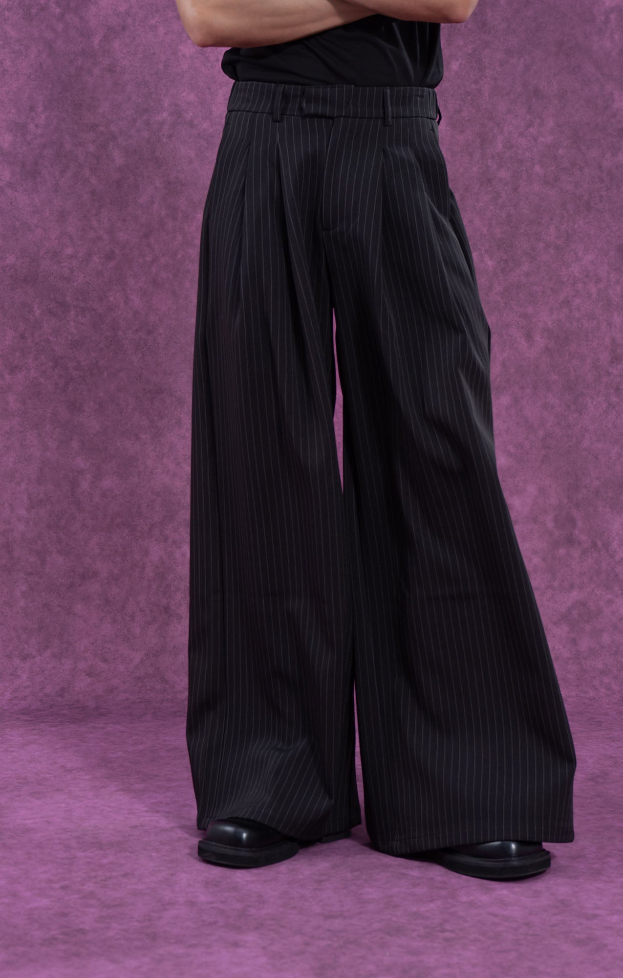 CLP Striped Pleated Wide-Leg Trousers