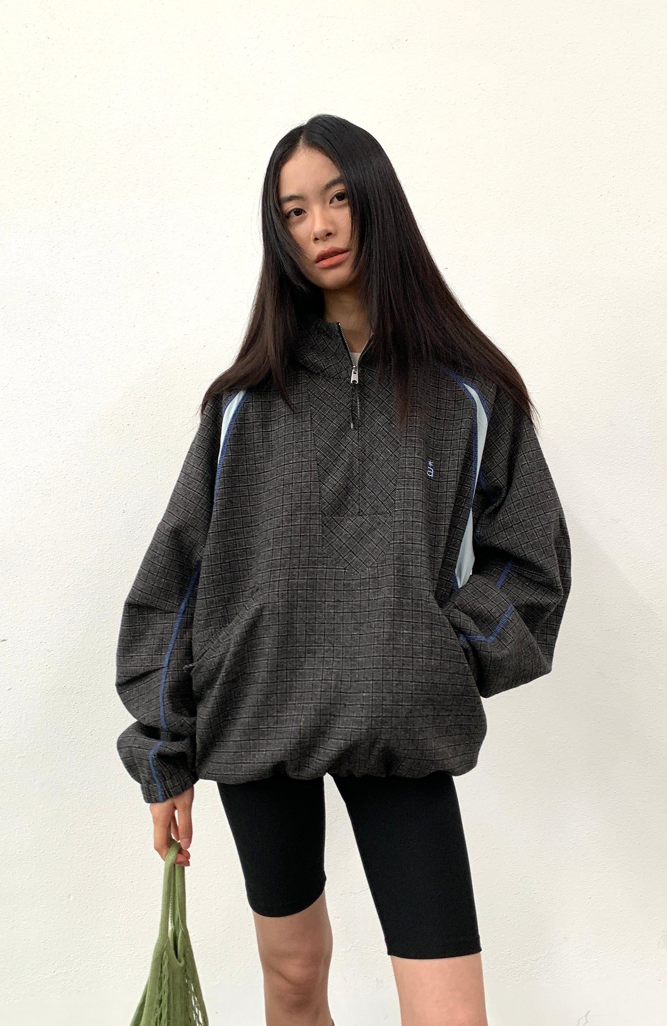 ROARINGWILD A ARCH Plaid Paneled Half-Zip Hooded Jacket