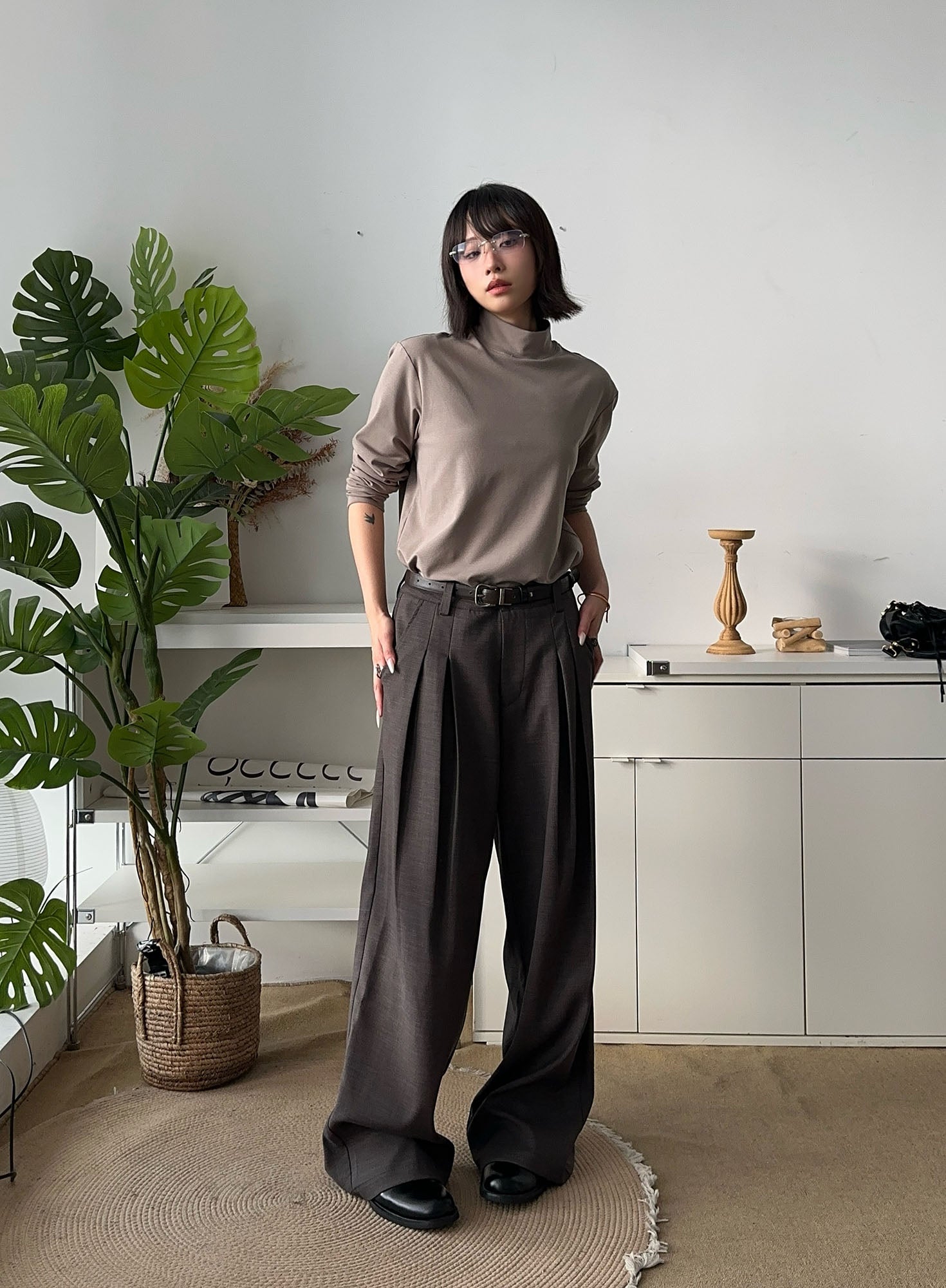 OKAYTHXBYE Essential Pleat Wide-Leg Trousers