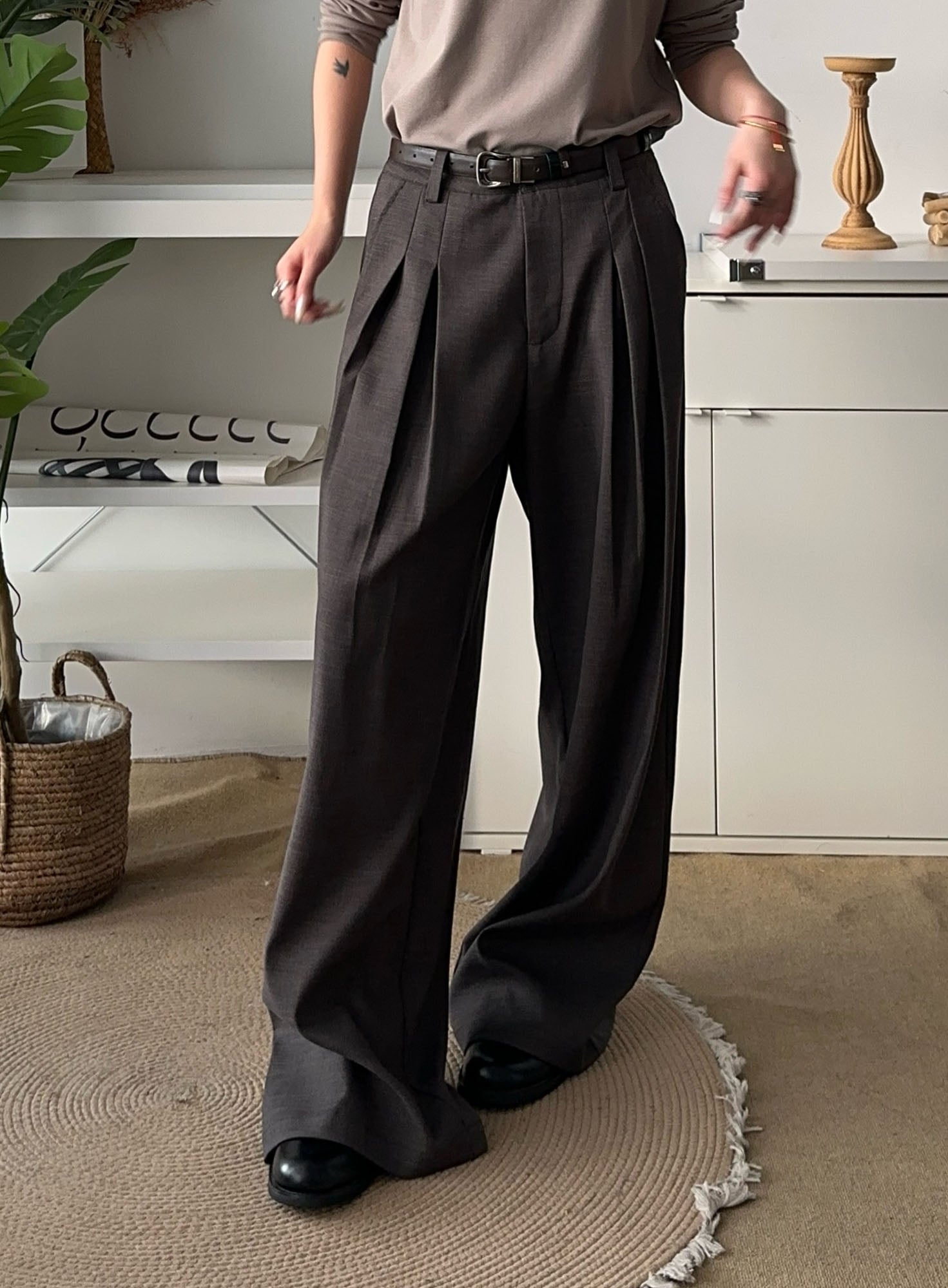 OKAYTHXBYE Essential Pleat Wide-Leg Trousers